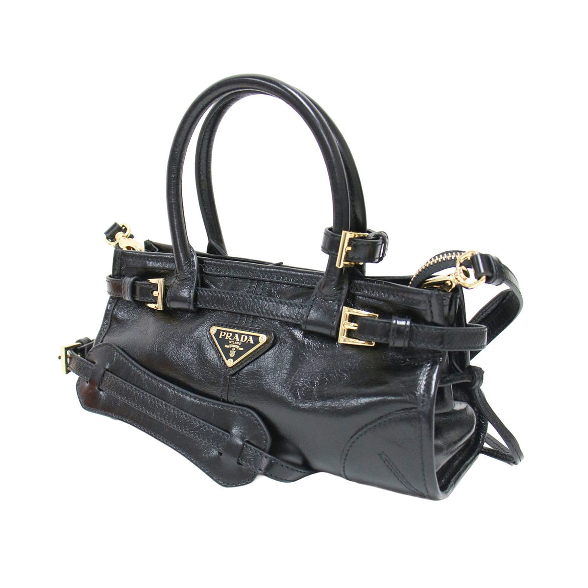 Prada Black Leather Handbag Shoulder Bag (Pre-Owned)