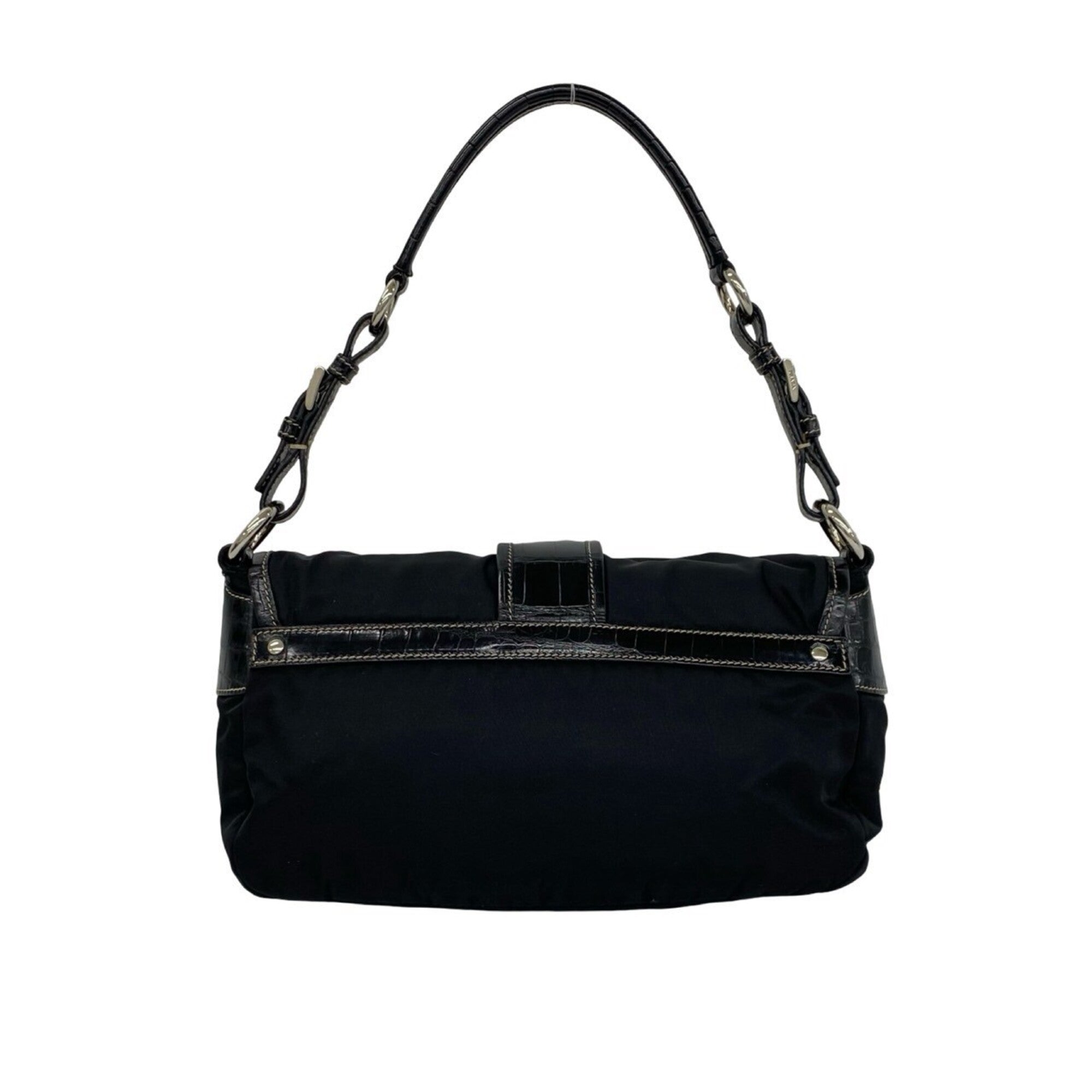 Prada Black Leather Nylon Handbag Shoulder Bag (Pre-Owned)