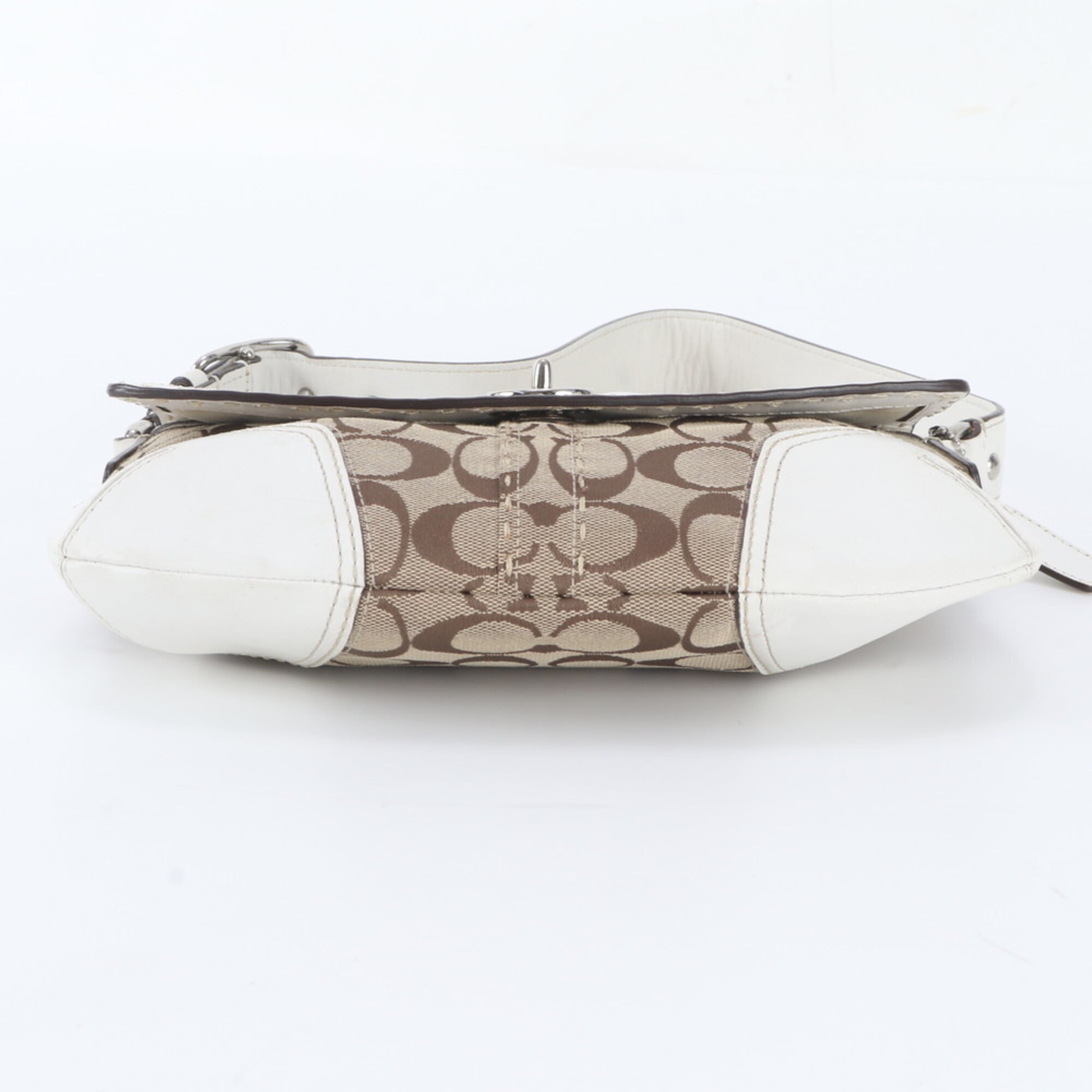 Coach Signature Brown White Leather Canvas Handbag Shoulder Bag (Pre-Owned)