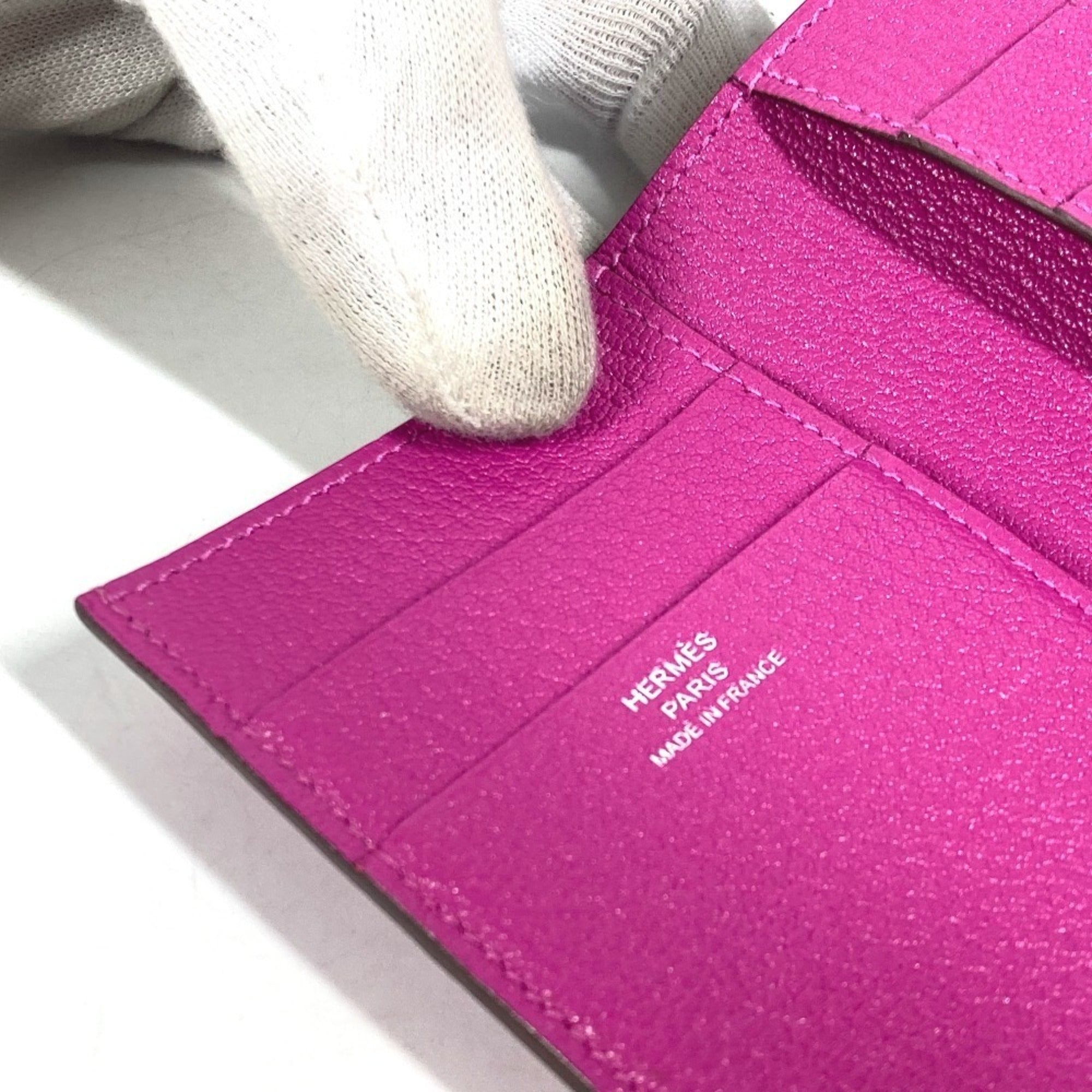 Hermes Pink Purple Chevre Leather Wallet (Tri-Fold) (Pre-Owned)