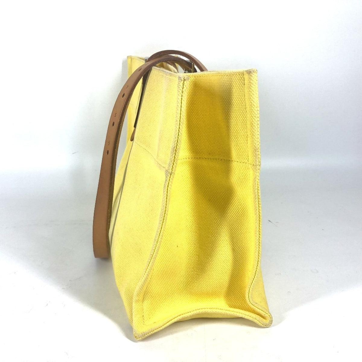 Hermes Yellow Leather Canvas Shoulder Bag Tote Bag (Pre-Owned)