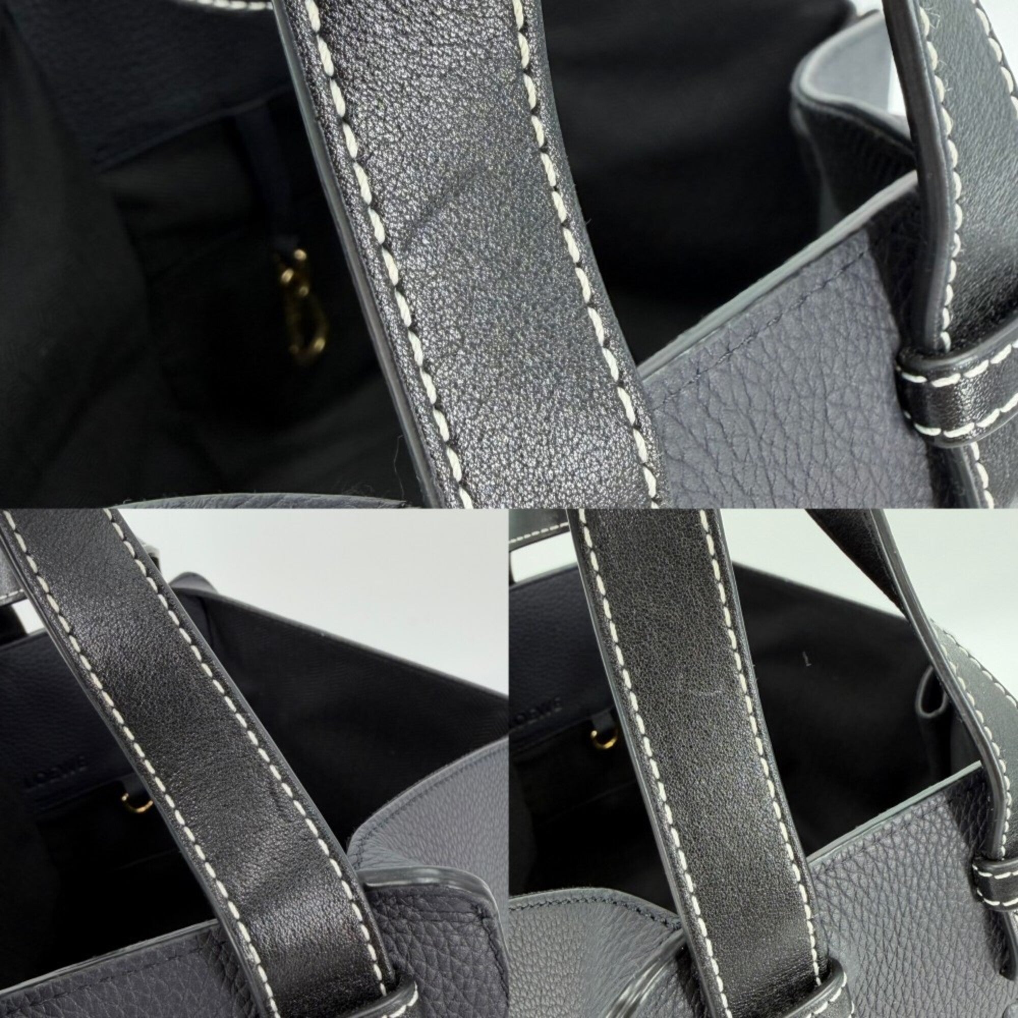 Loewe Hammock Black Dark Navy Leather Handbag Shoulder Bag Tote Bag (Pre-Owned)