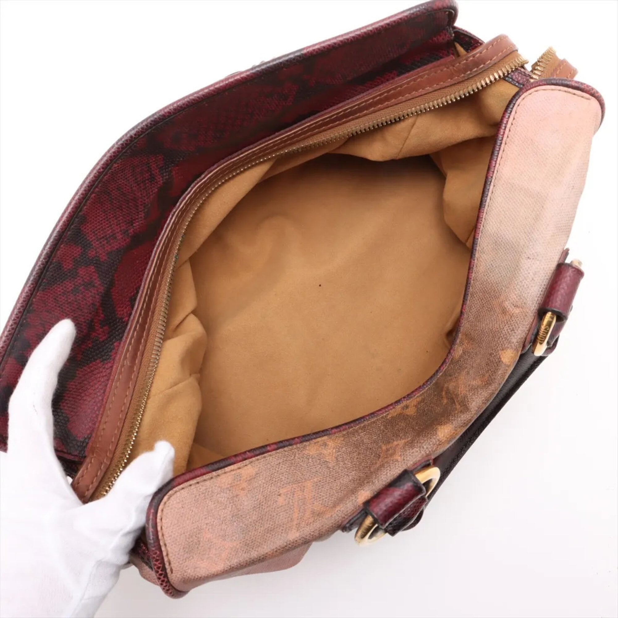 Louis Vuitton Brown Leather Coated Canvas Handbag Tote Bag (Pre-Owned)