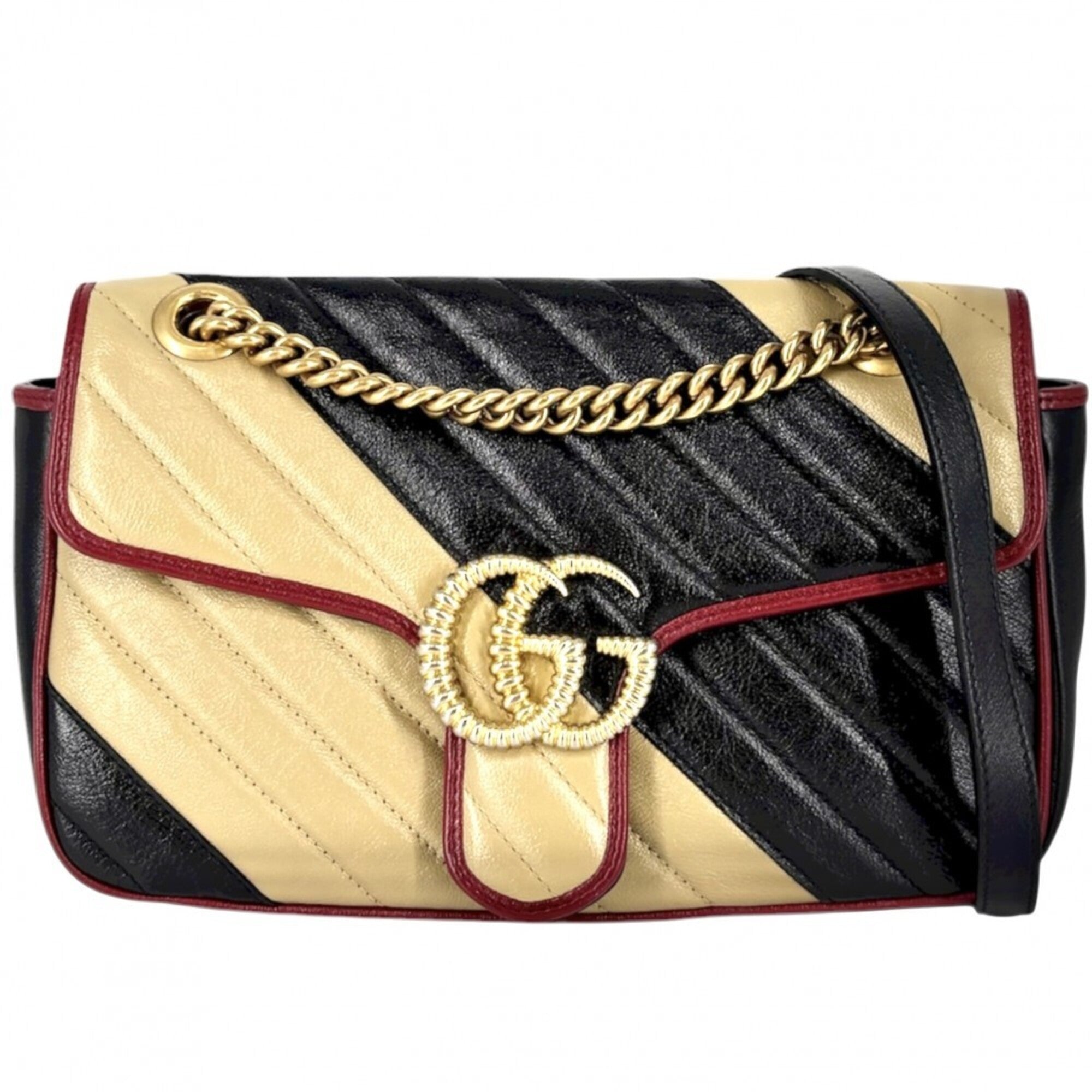 Gucci Beige Black Red Color Leather Handbag Shoulder Bag (Pre-Owned)