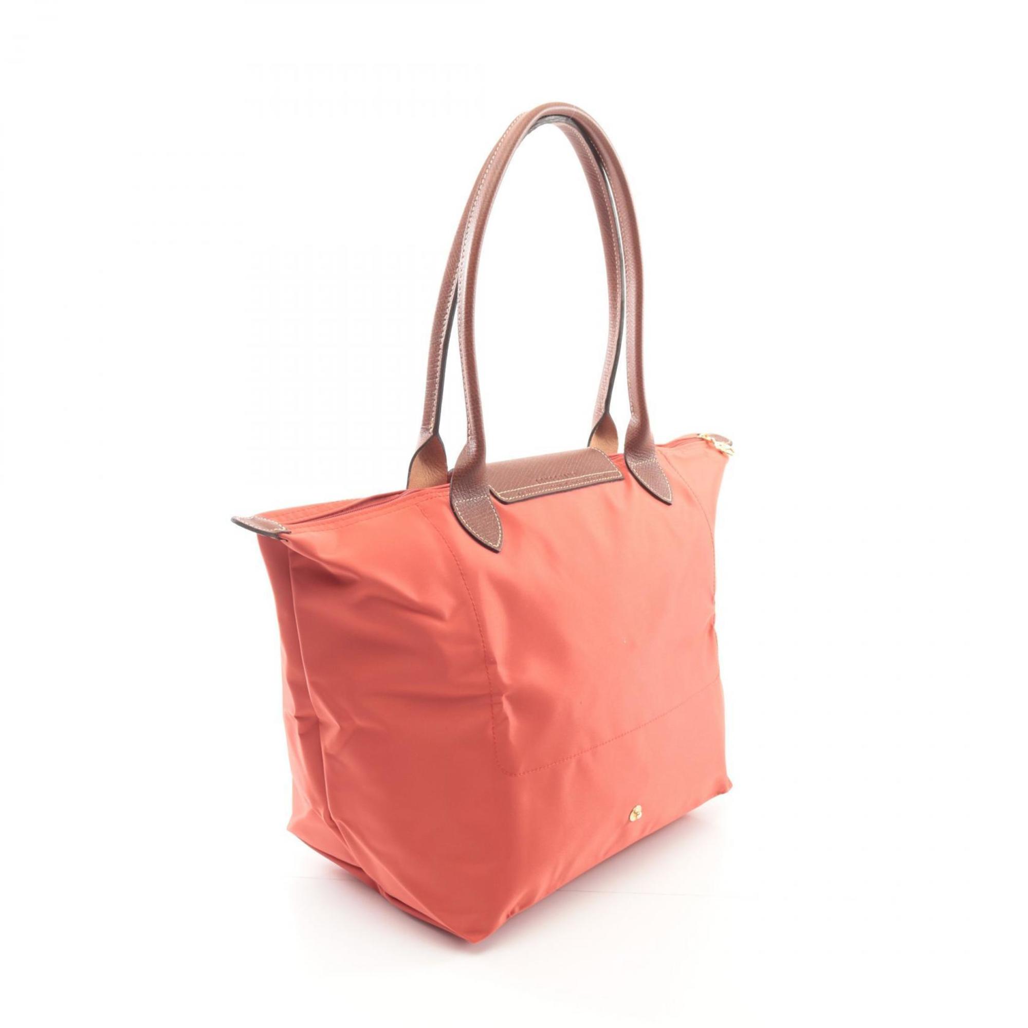 Longchamp Brown Red Color Canvas Leather Tote Bag (Pre-Owned)