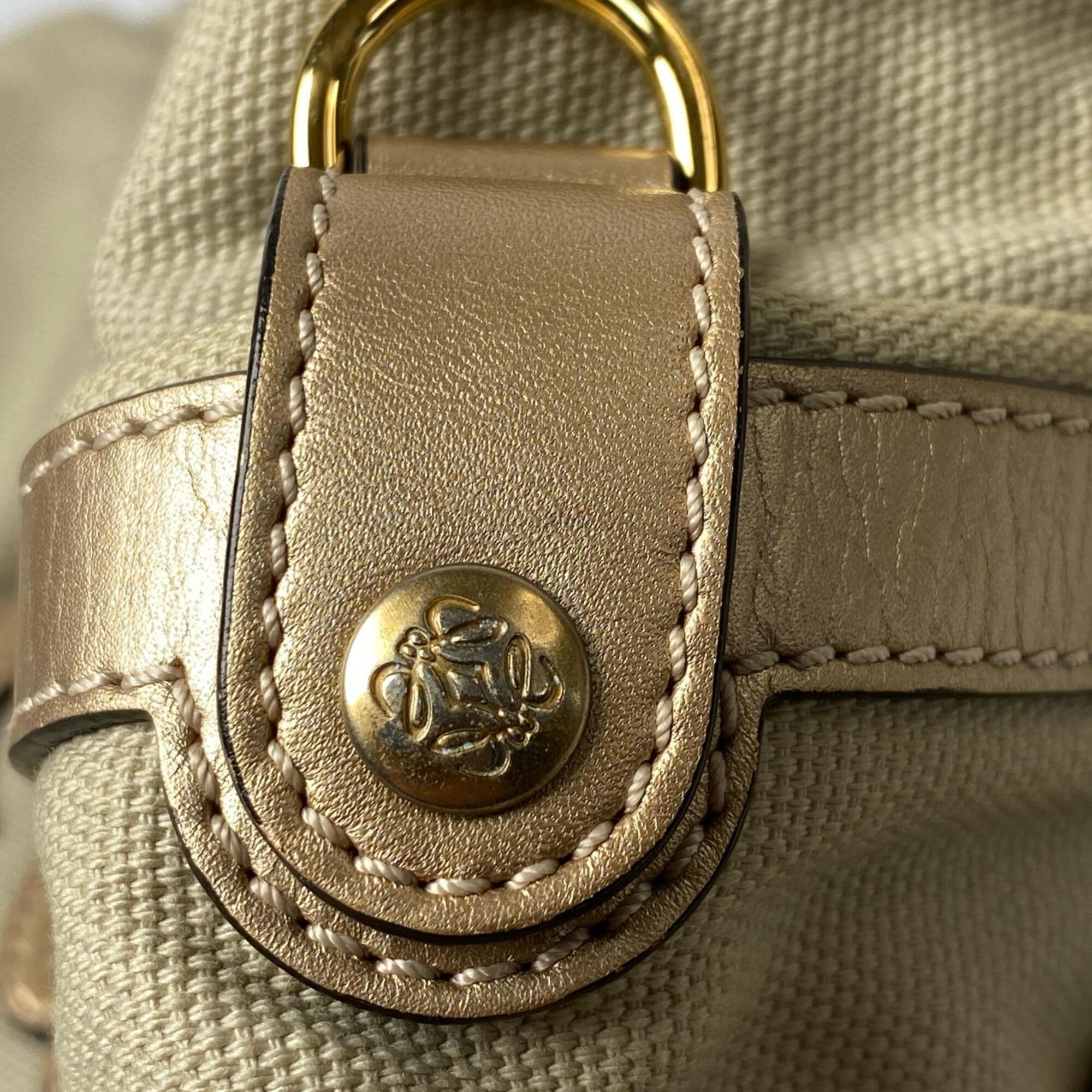 Loewe Beige Canvas Leather Shoulder Bag Tote Bag (Pre-Owned)