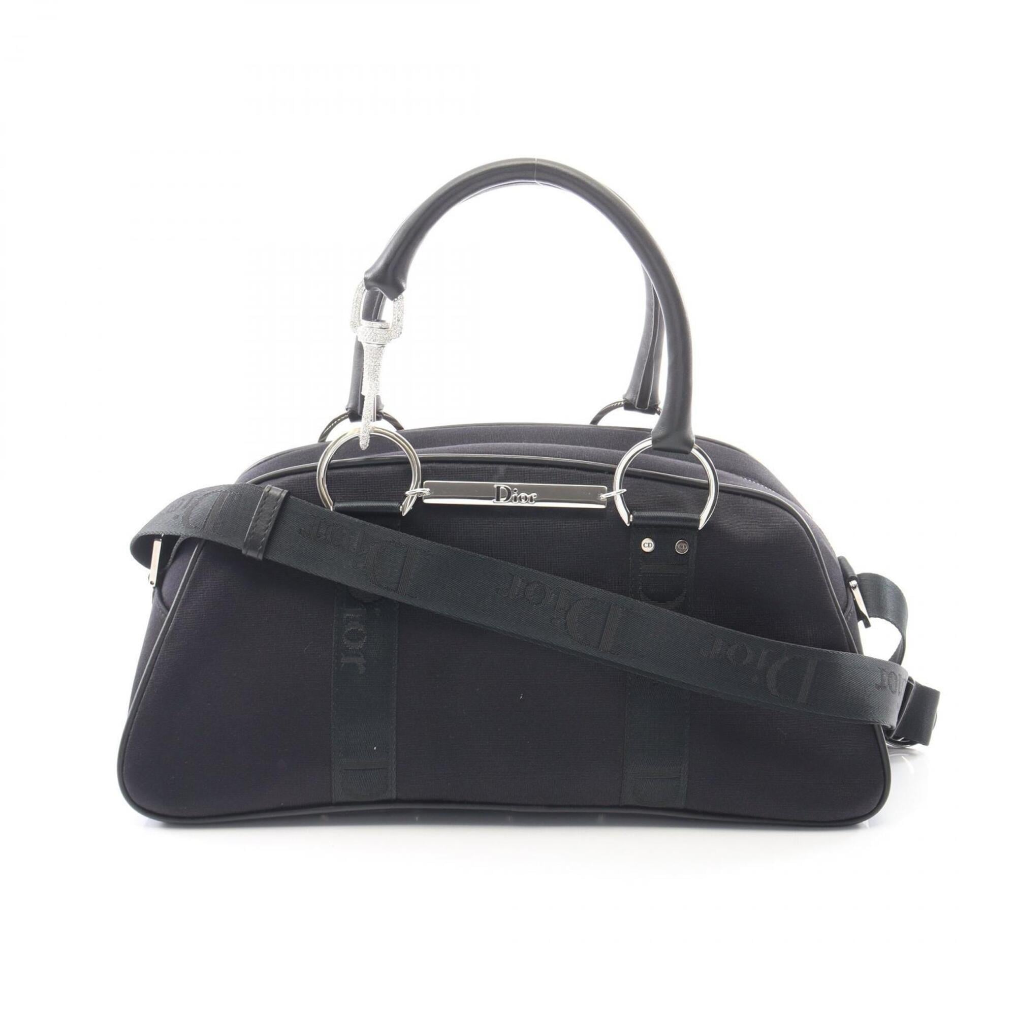 Christian Dior Black Leather Nylon Canvas Handbag (Pre-Owned)