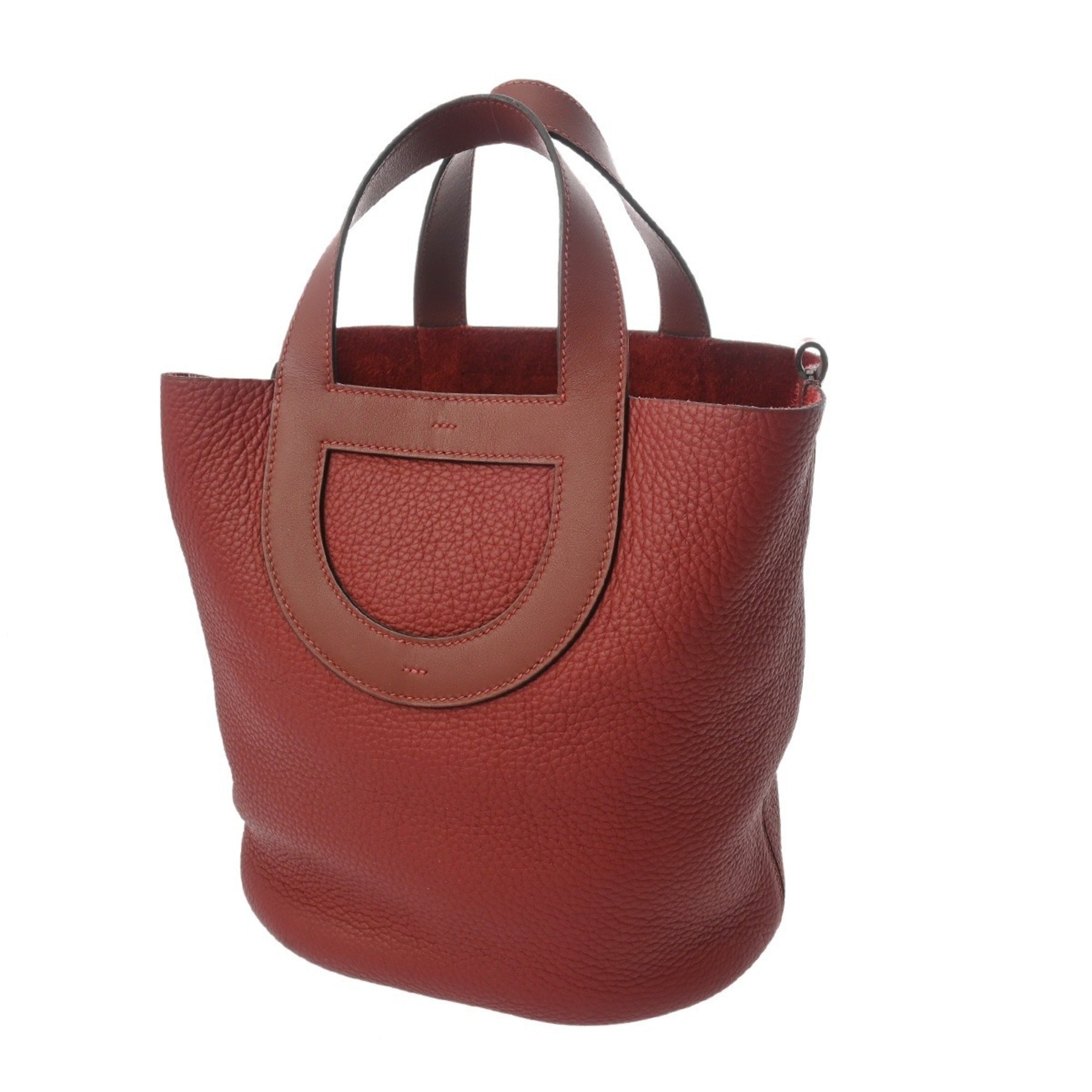 Hermes Rouge H Taurillon Clemence Leather Swift Leather Handbag (Pre-Owned)