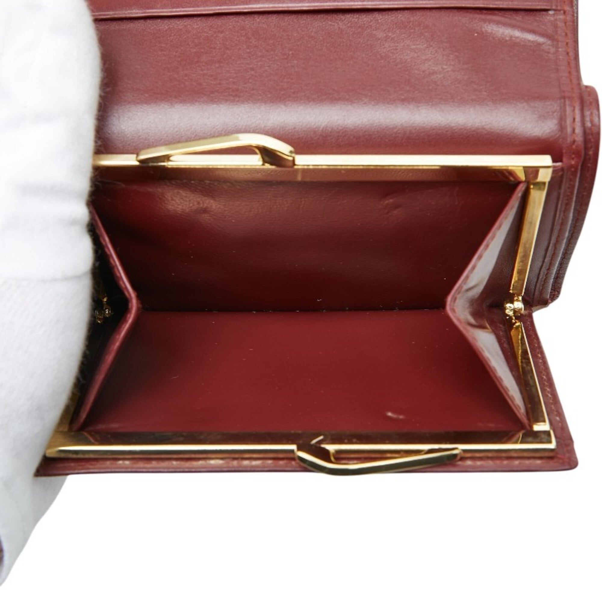Cartier Must Bordeaux Wine Red Leather Wallet (Tri-Fold) (Pre-Owned)
