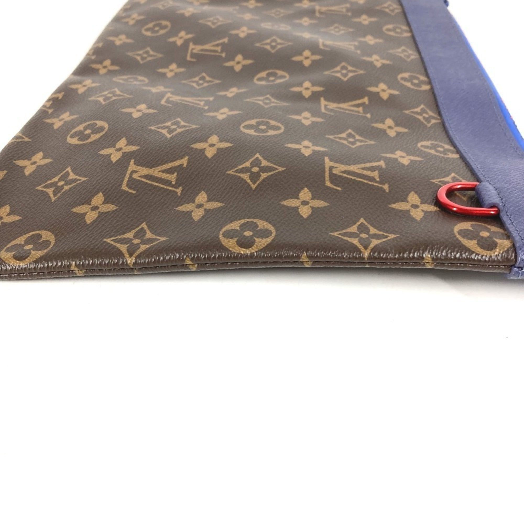 Louis Vuitton Blue Brown Red Color Monogram Canvas Clutch Bag Handbag Pochette Pouch (Pre-Owned)