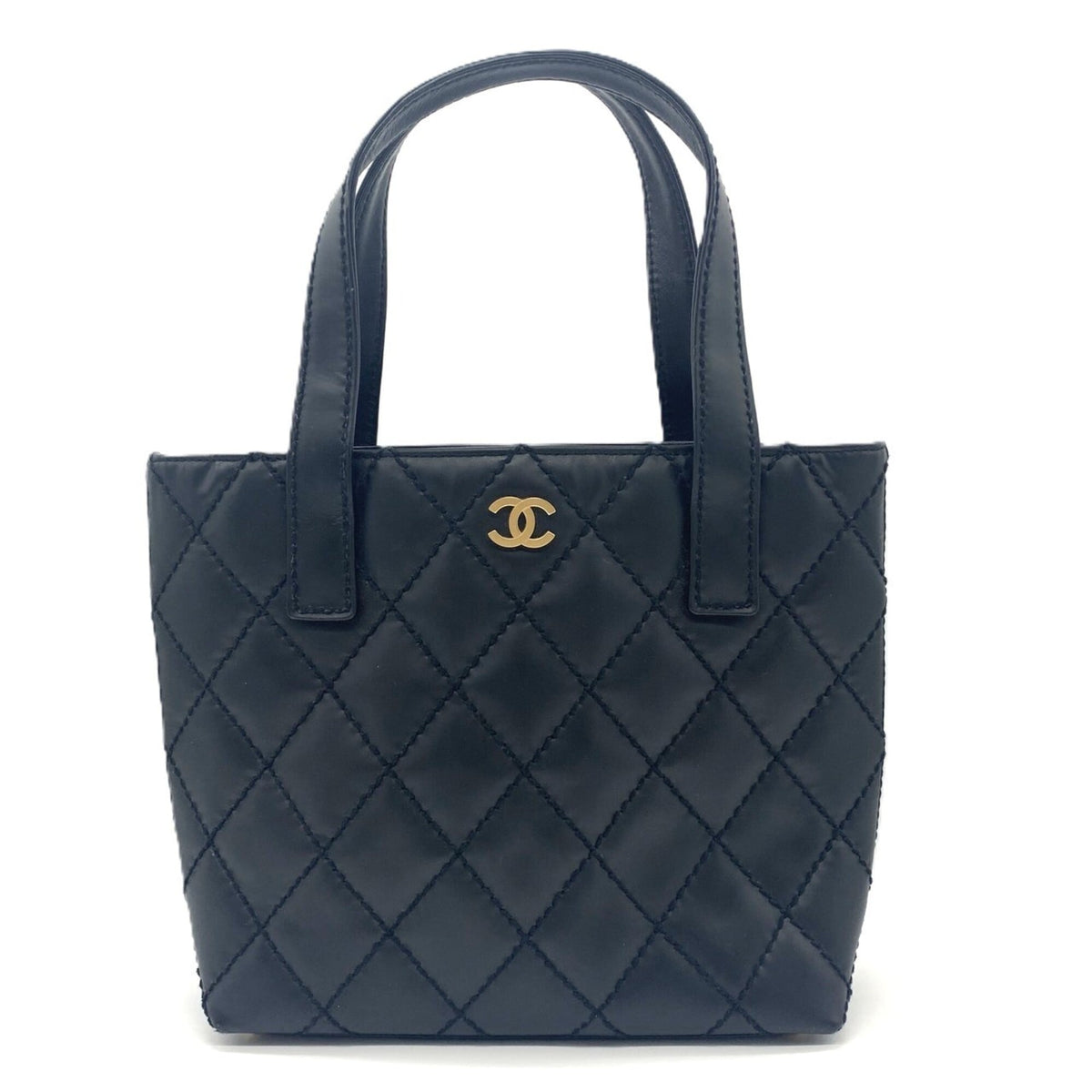 Chanel Wild Stitch Black Leather Handbag Tote Bag (Pre-Owned)