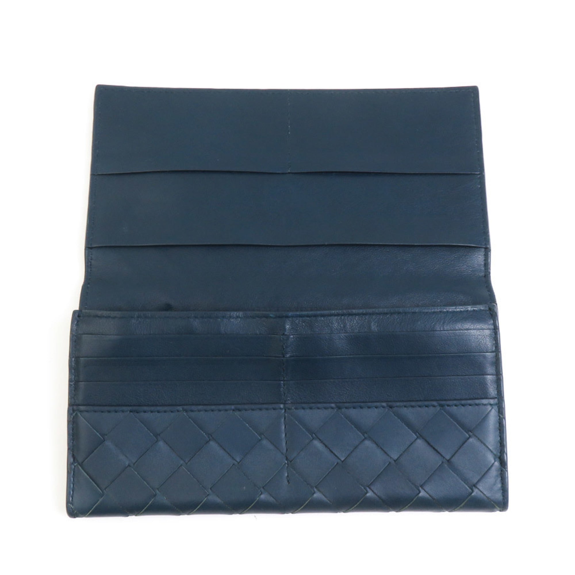 Bottega Veneta Blue Green Intrecciato Long Wallet (Bi-Fold) (Pre-Owned)