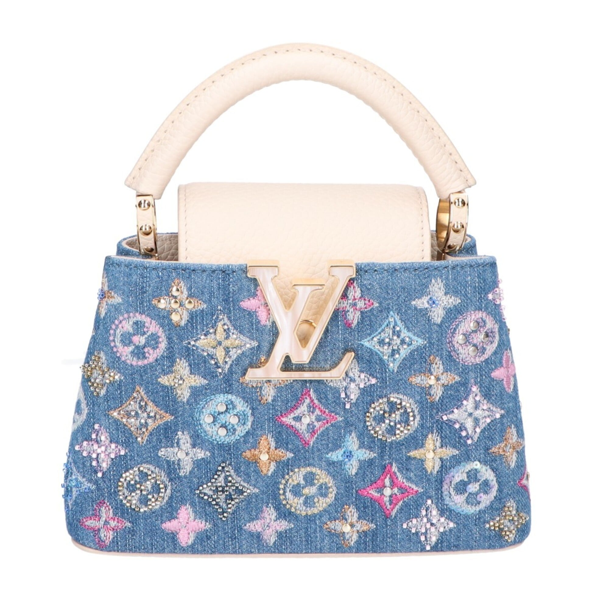 Louis Vuitton Blue Cream Leather Handbag Shoulder Bag (Pre-Owned)