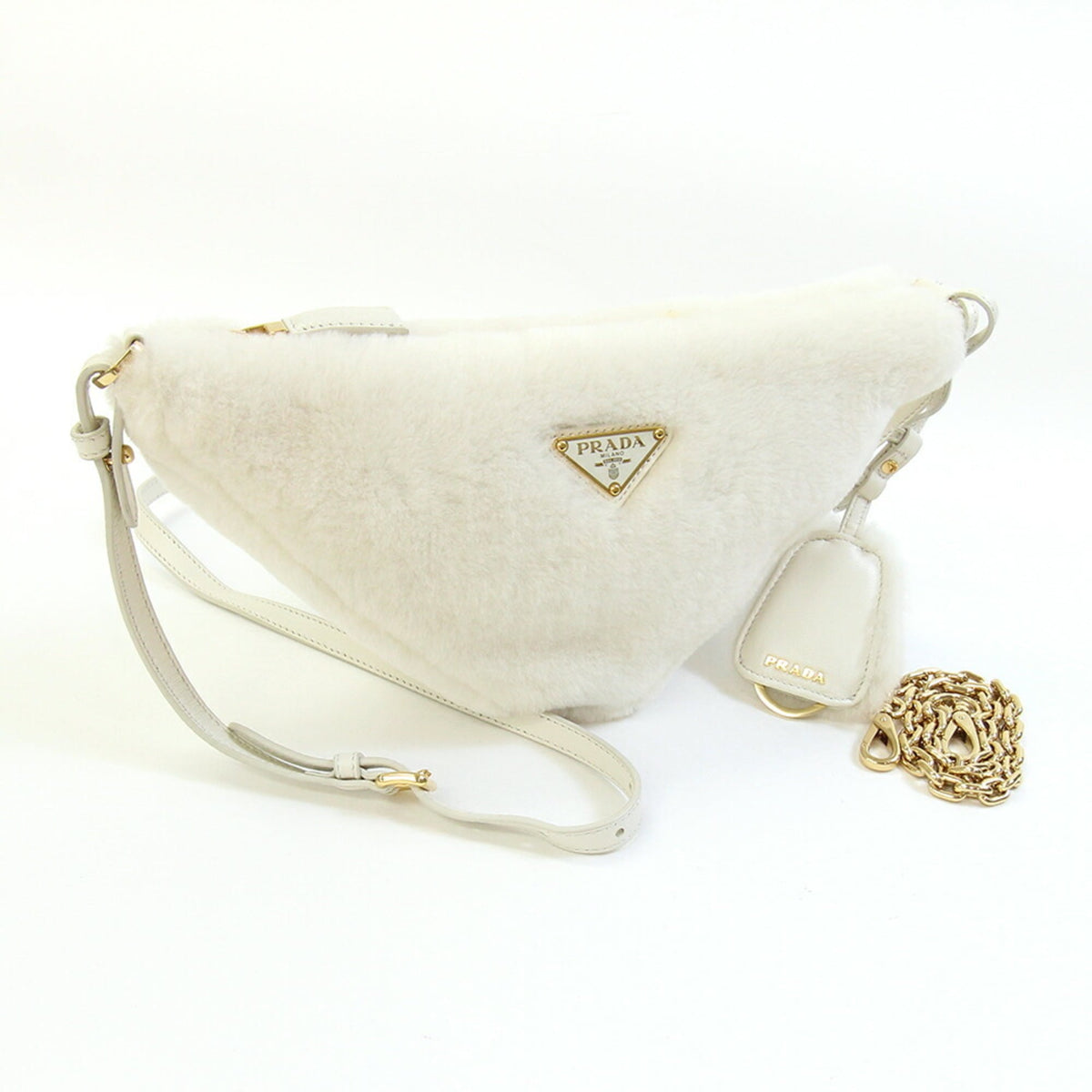 Prada Off-White Yellow Fur Leather Shoulder Bag (Pre-Owned)