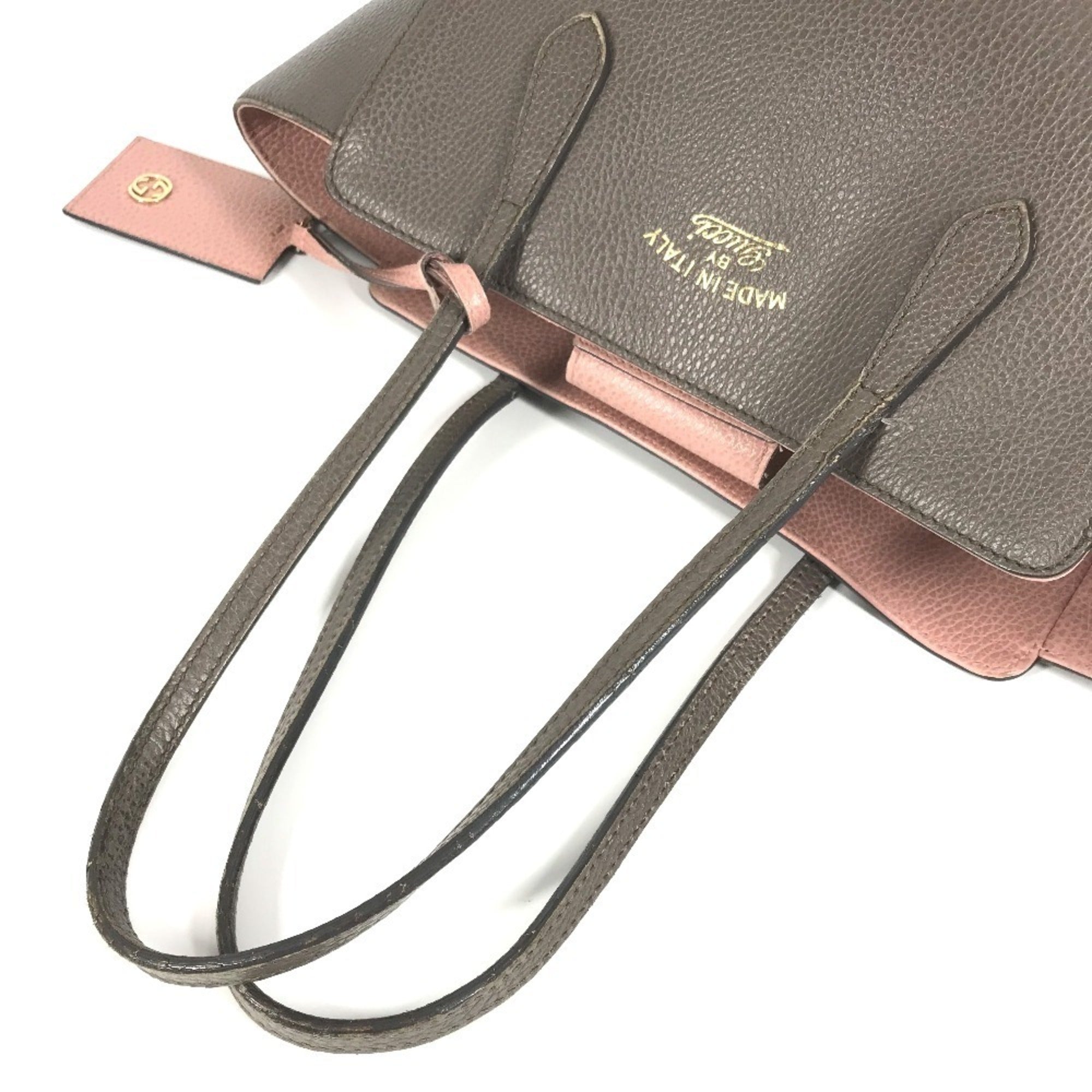 Gucci Gray Pink Leather Shoulder Bag Tote Bag (Pre-Owned)