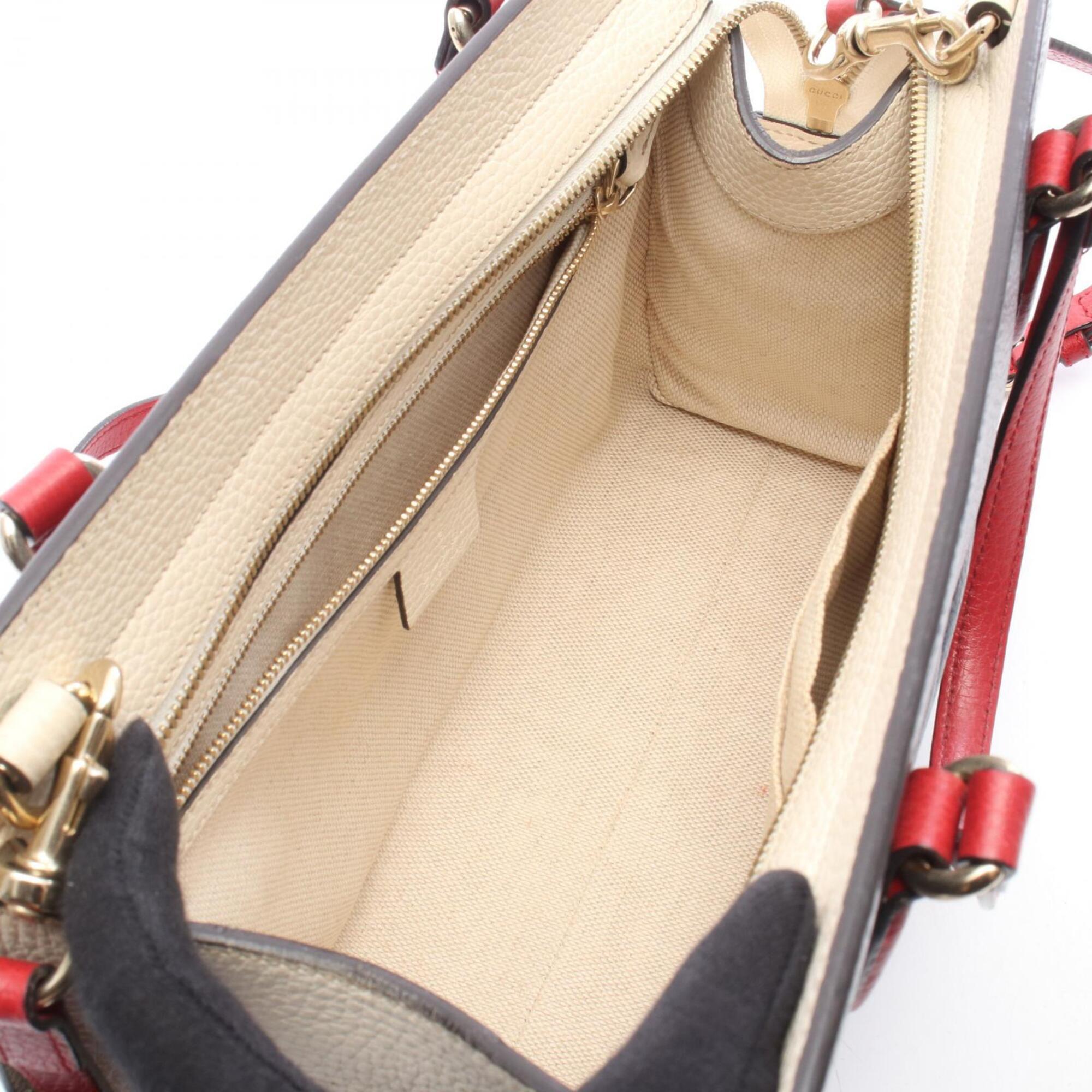 Gucci Ivory Navy Red Color Leather Handbag (Pre-Owned)