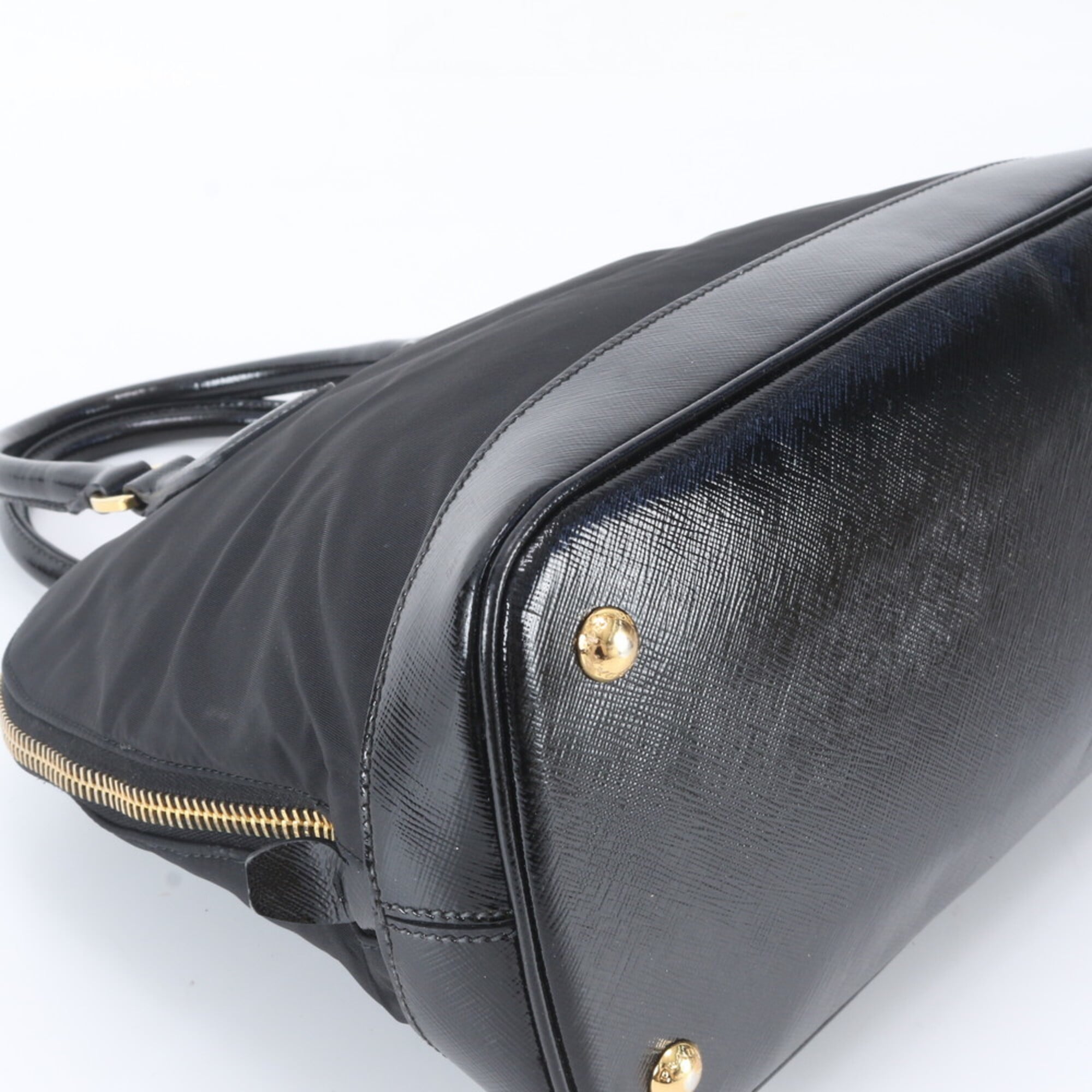 Prada Black Nylon Leather Handbag Tote Bag (Pre-Owned)