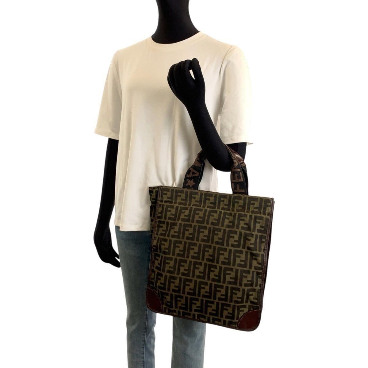Fendi Brown Canvas Leather Handbag Tote Bag (Pre-Owned)