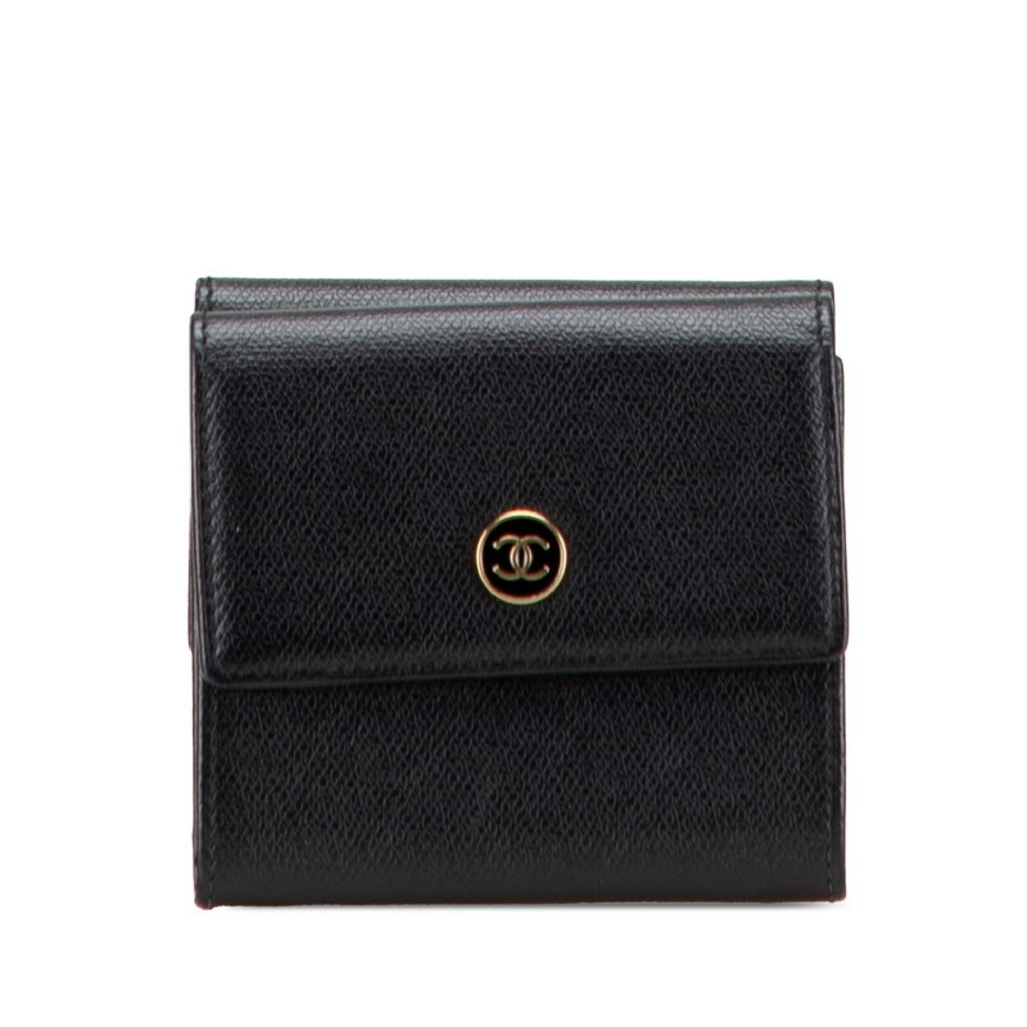 Chanel Black Leather Wallet (Tri-Fold) (Pre-Owned)