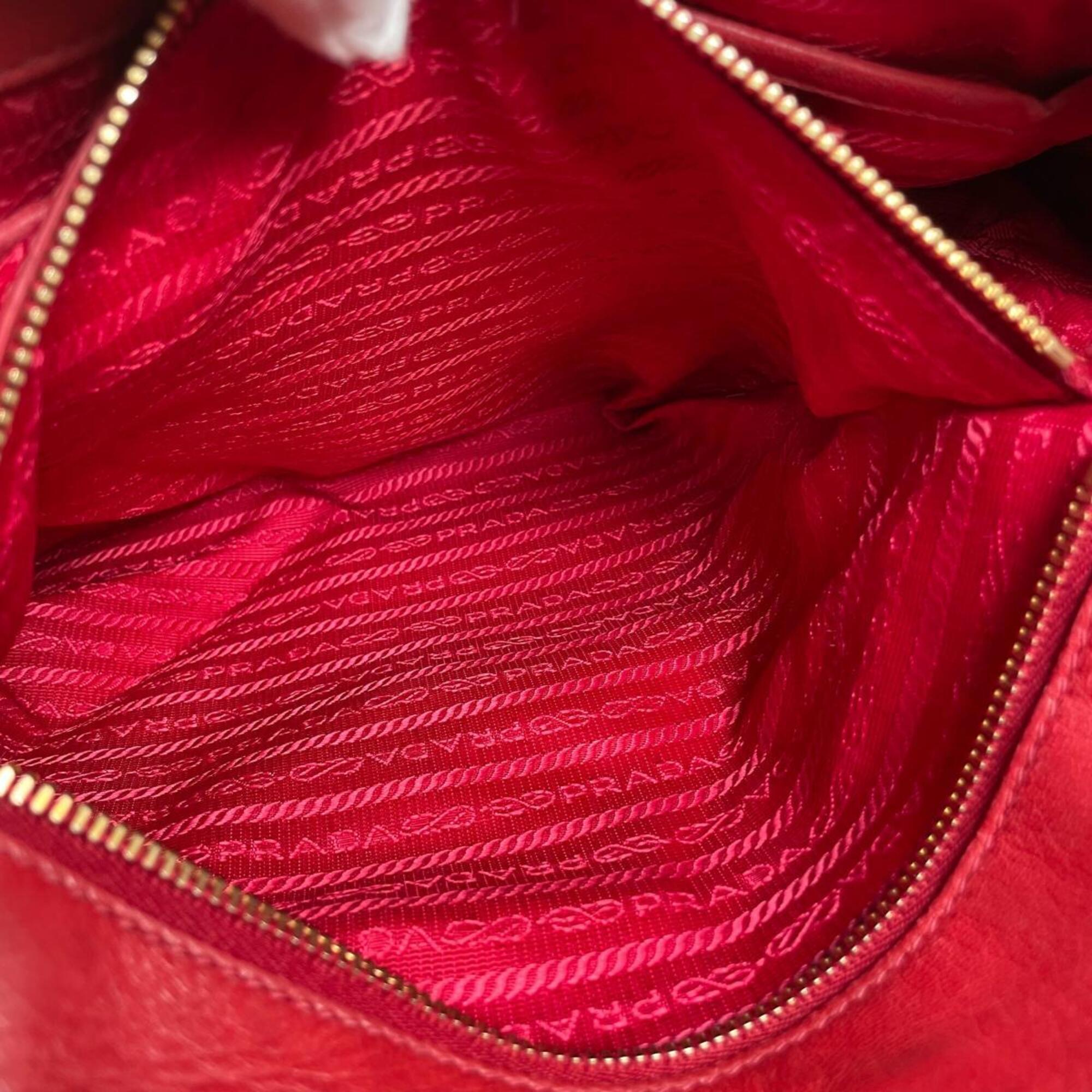 Prada Red Color Nappa Leather Shoulder Bag Tote Bag (Pre-Owned)