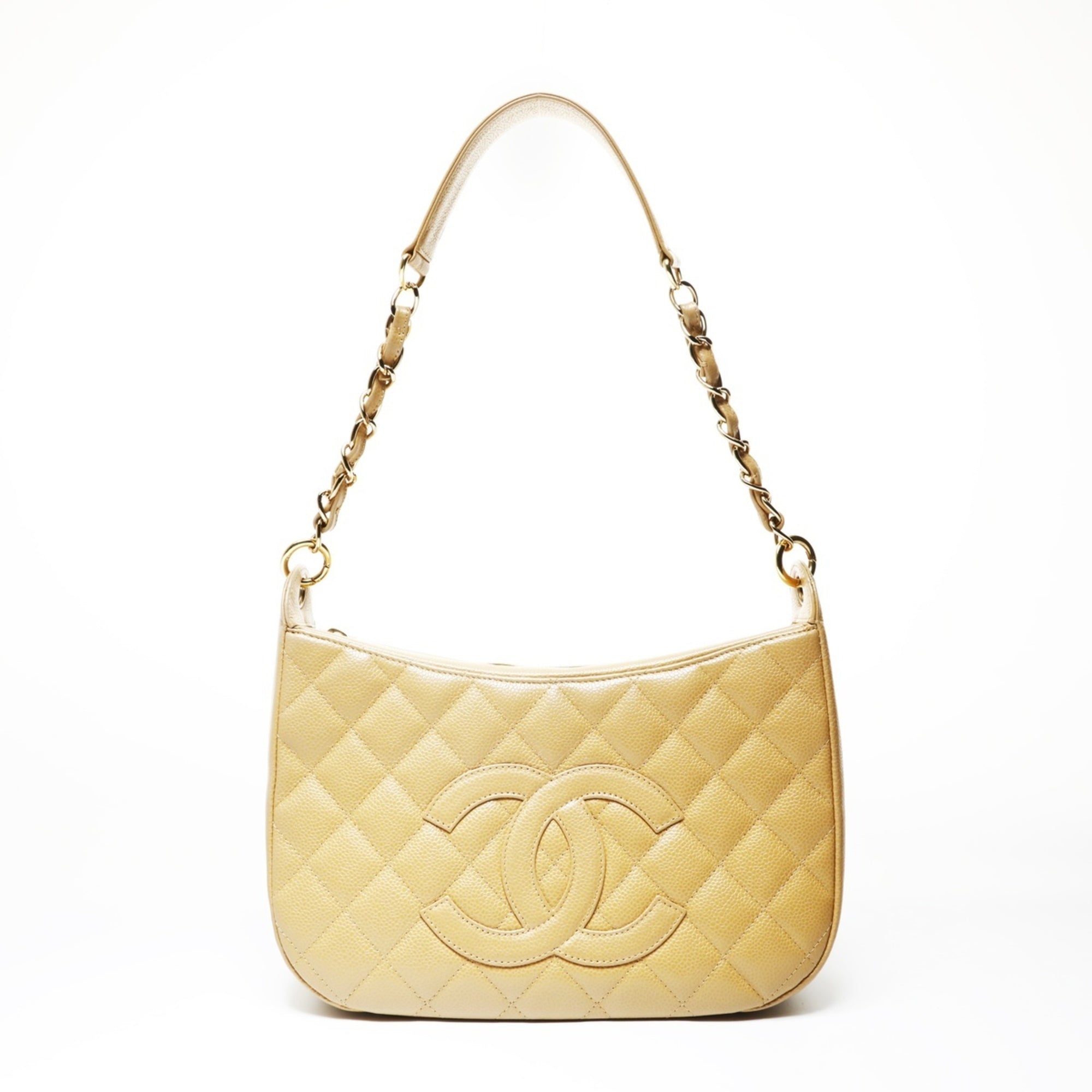 Chanel Beige Grained Calfskin Shoulder Bag (Pre-Owned)
