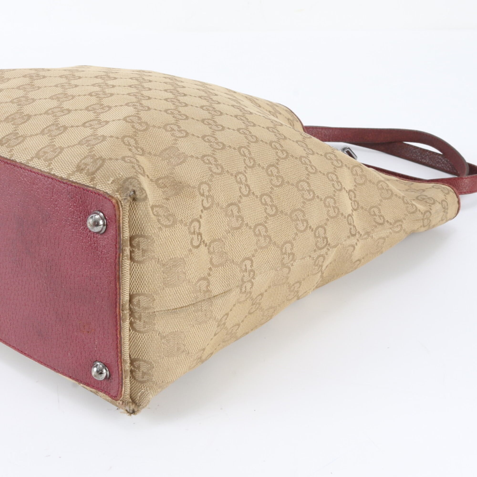 Gucci Gg Canvas Brown Red Color Gg Canvas Handbag Tote Bag (Pre-Owned)