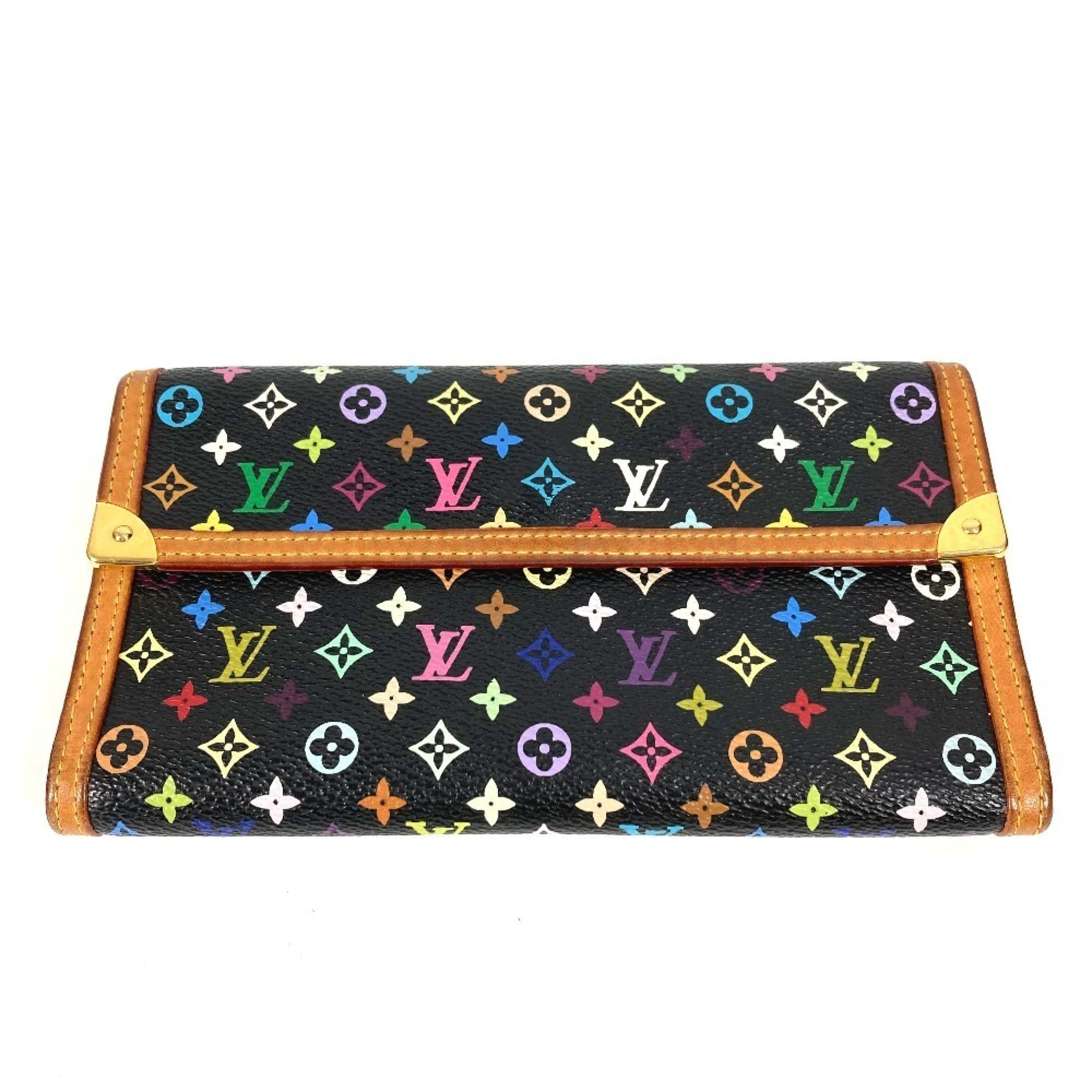 Louis Vuitton Black Noir Monogram Multicolore Long Wallet (Tri-Fold) (Pre-Owned)