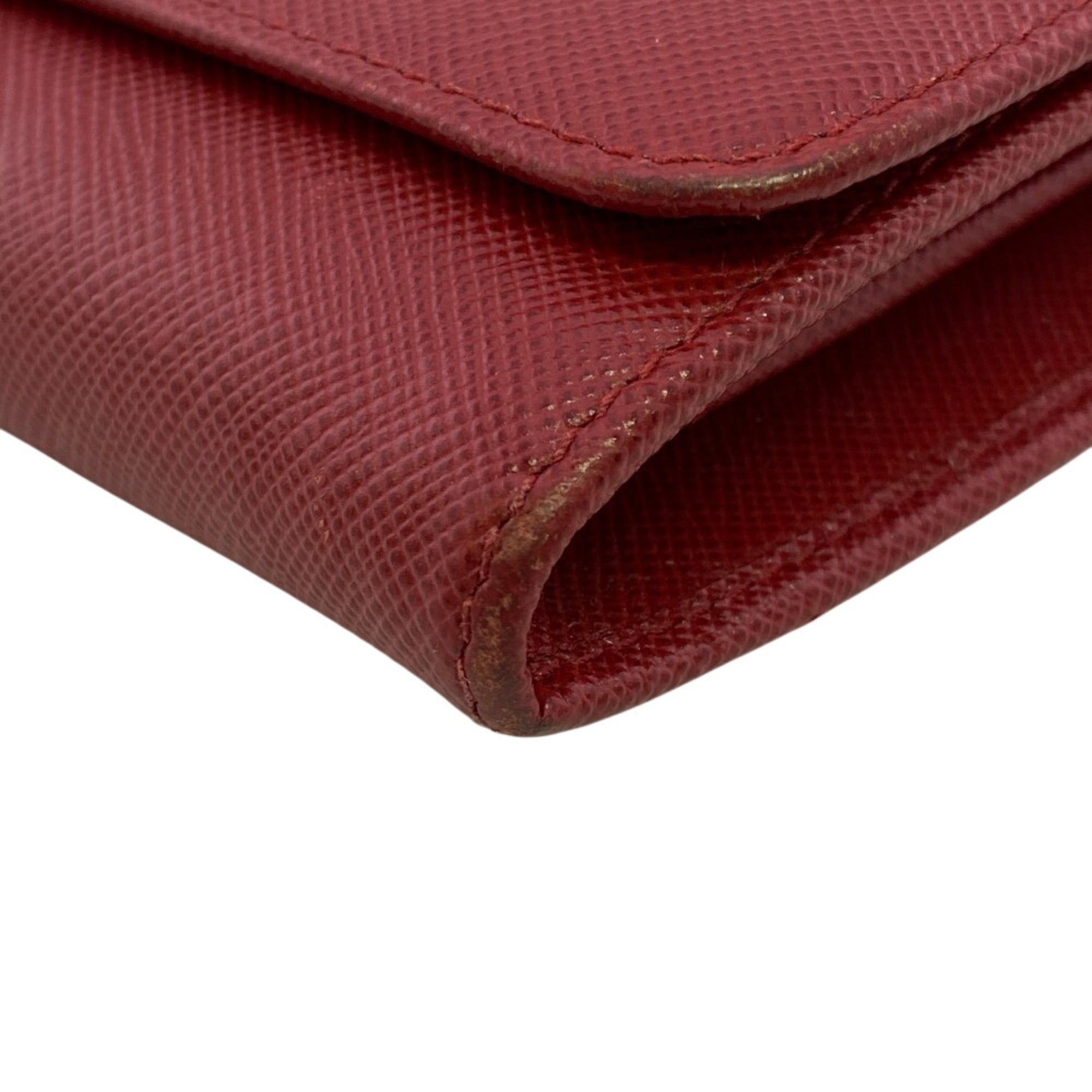 Prada Saffiano Red Color Leather Wallet (Bi-Fold) (Pre-Owned)