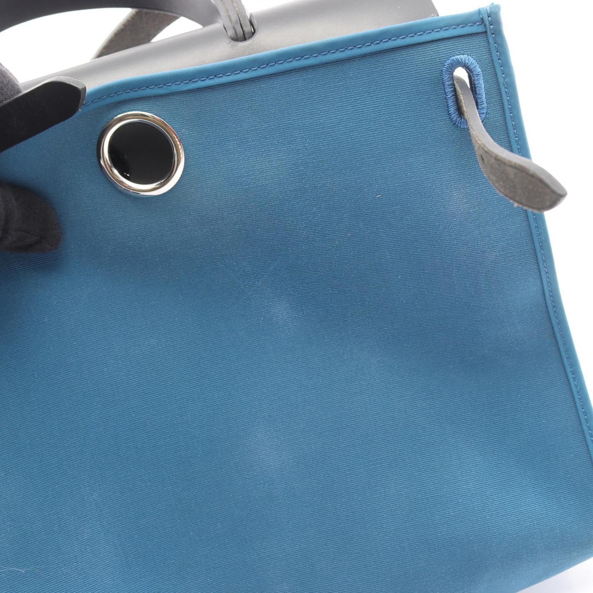 Hermes Black Blue Toile Officier Handbag (Pre-Owned)