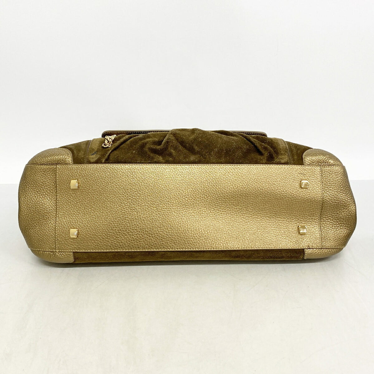 Cartier Brown Metallic Gold Suede Leather Shoulder Bag (Pre-Owned)