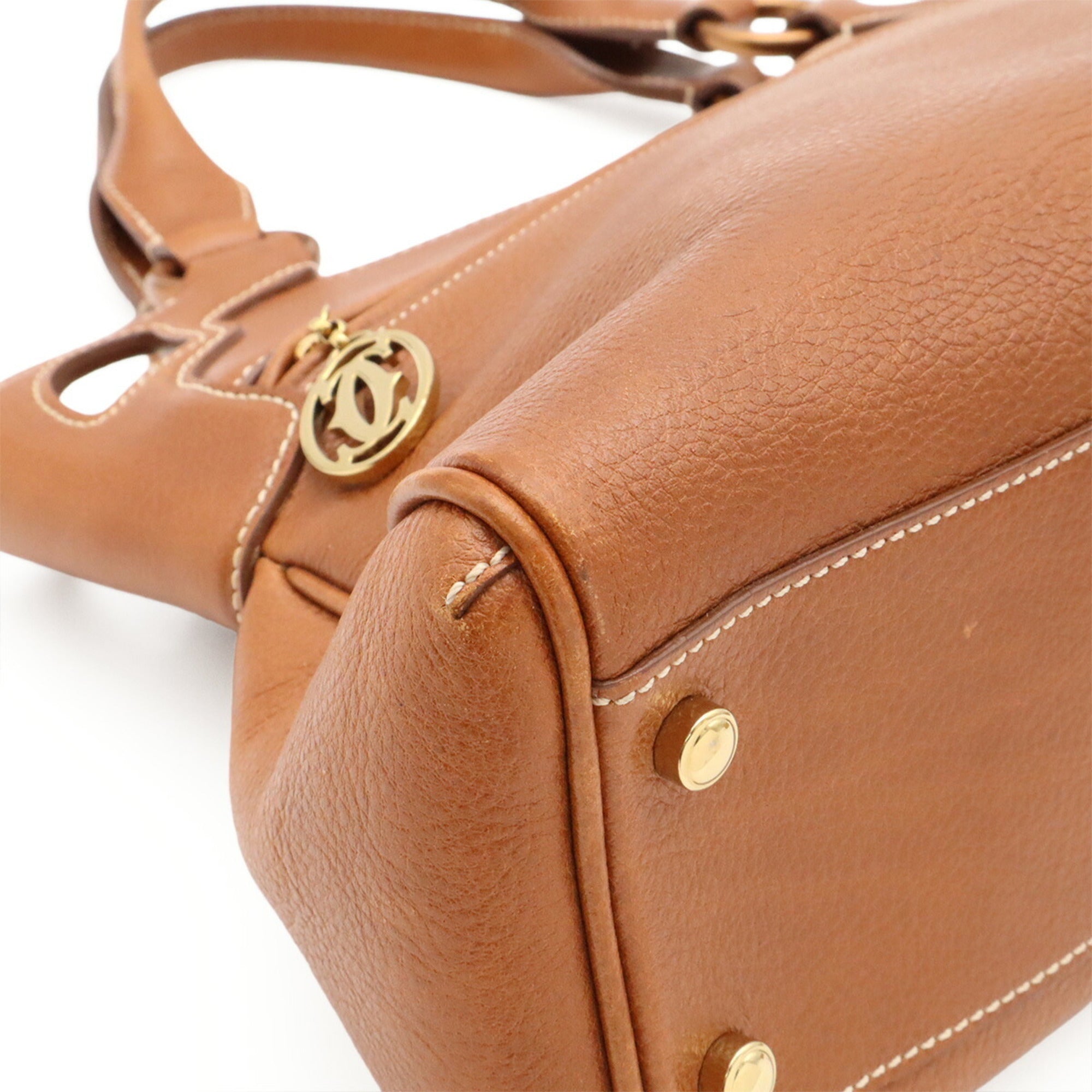 Cartier Brown Leather Handbag Shoulder Bag Tote Bag (Pre-Owned)