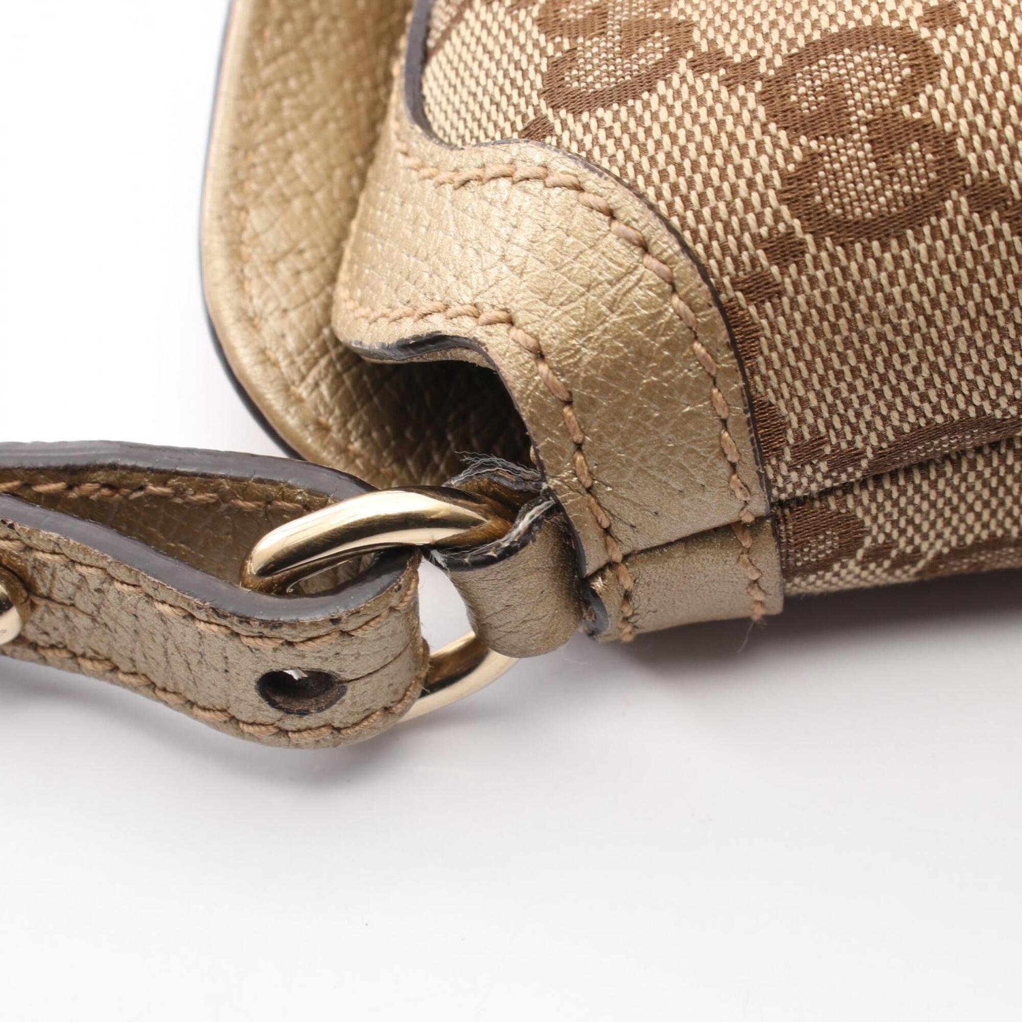 Gucci Beige Gold Canvas Leather Handbag (Pre-Owned)