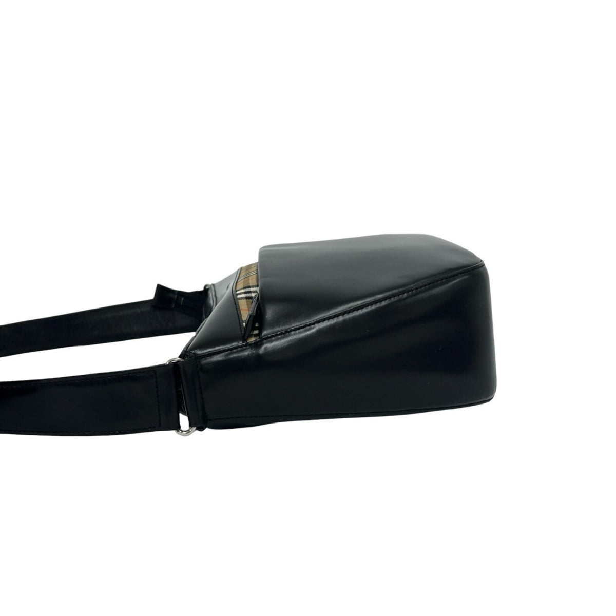 Burberry Beige Black Leather Canvas Shoulder Bag (Pre-Owned)