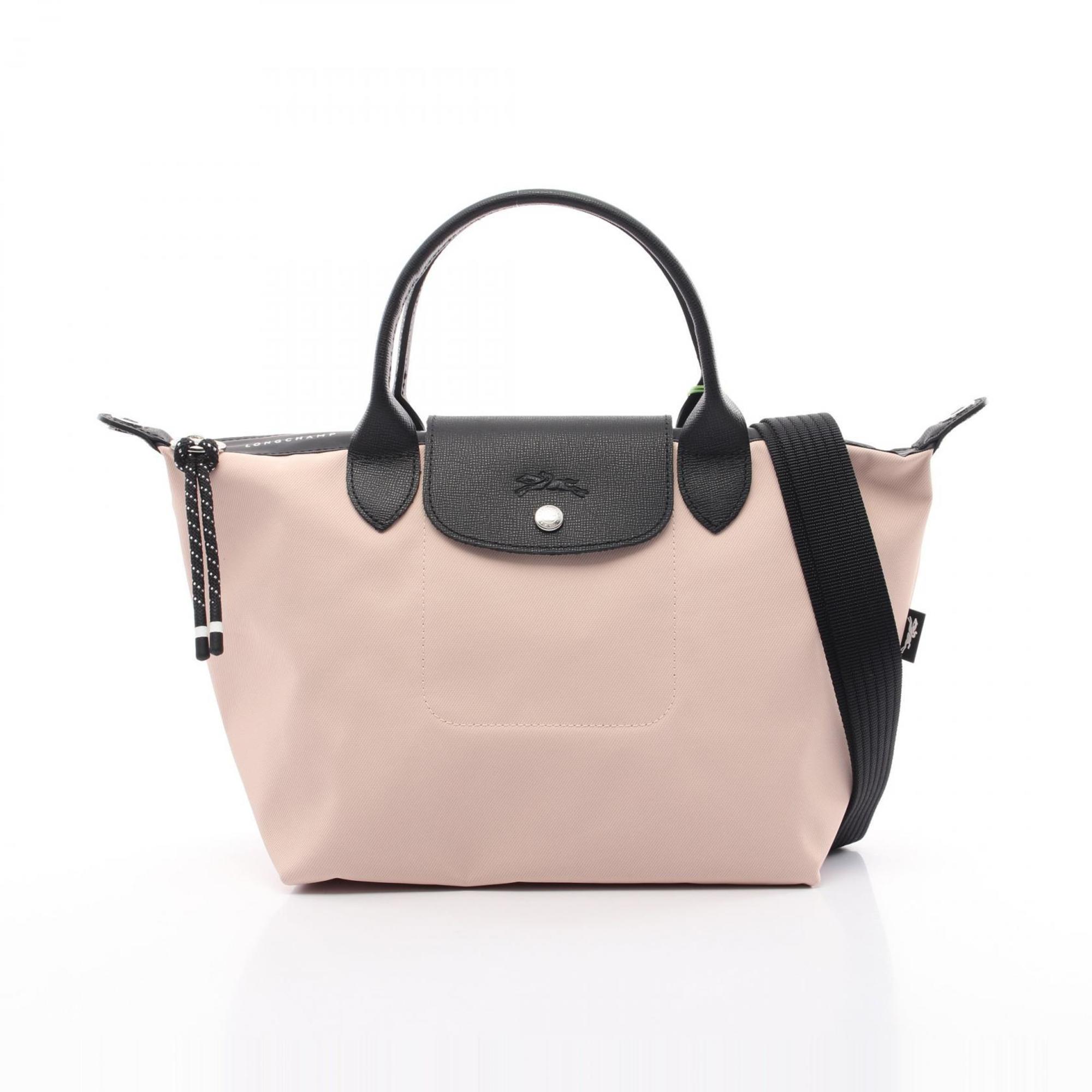 Longchamp Black Pink Canvas Leather Tote Bag (Pre-Owned)