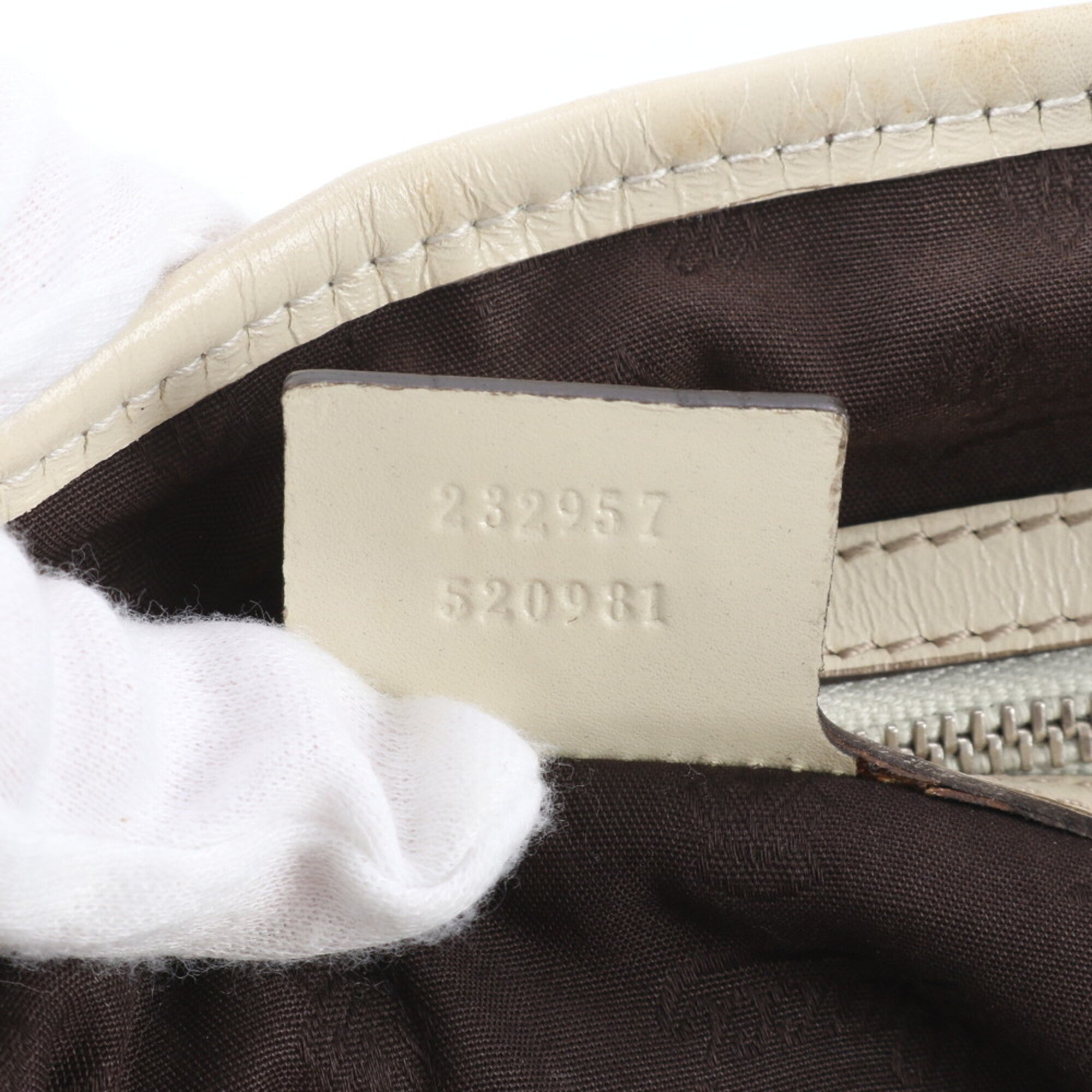 Gucci Beige White Leather Canvas Handbag Shoulder Bag Tote Bag (Pre-Owned)