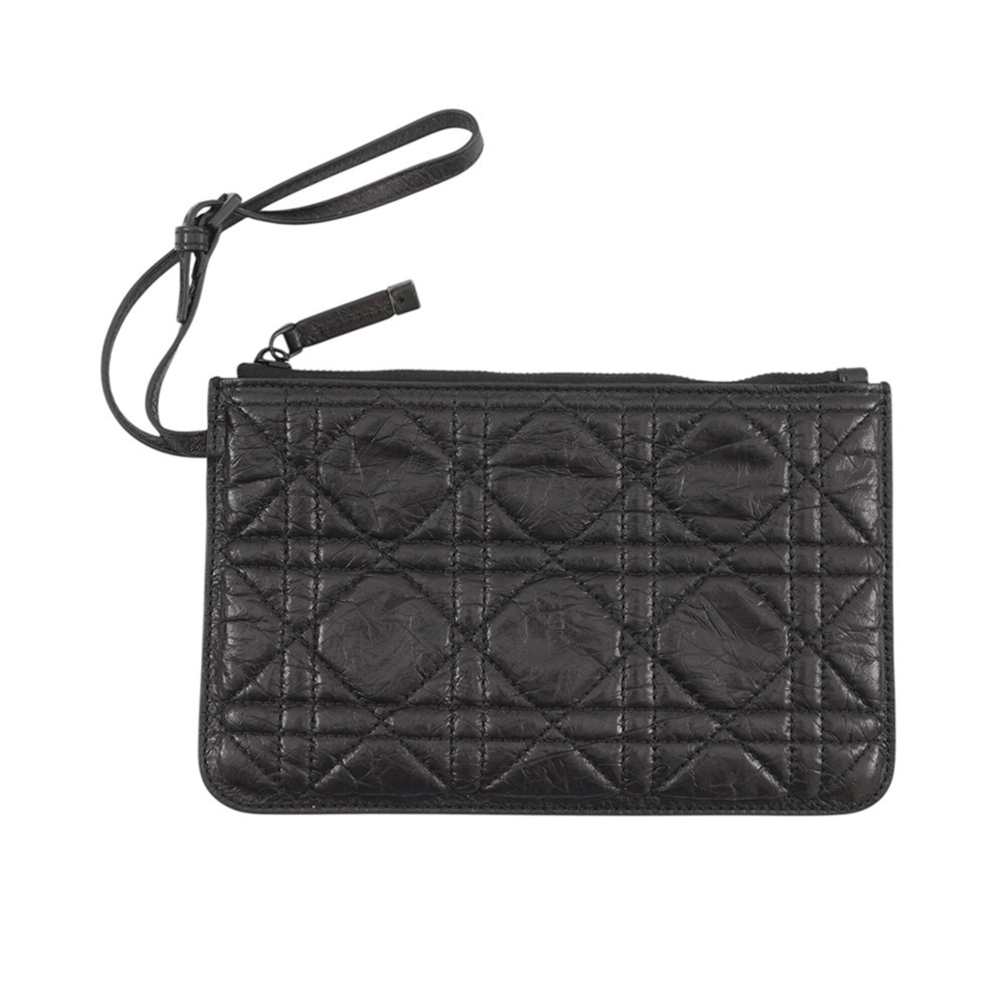 Christian Dior Black Leather Handbag Pouch Tote Bag (Pre-Owned)