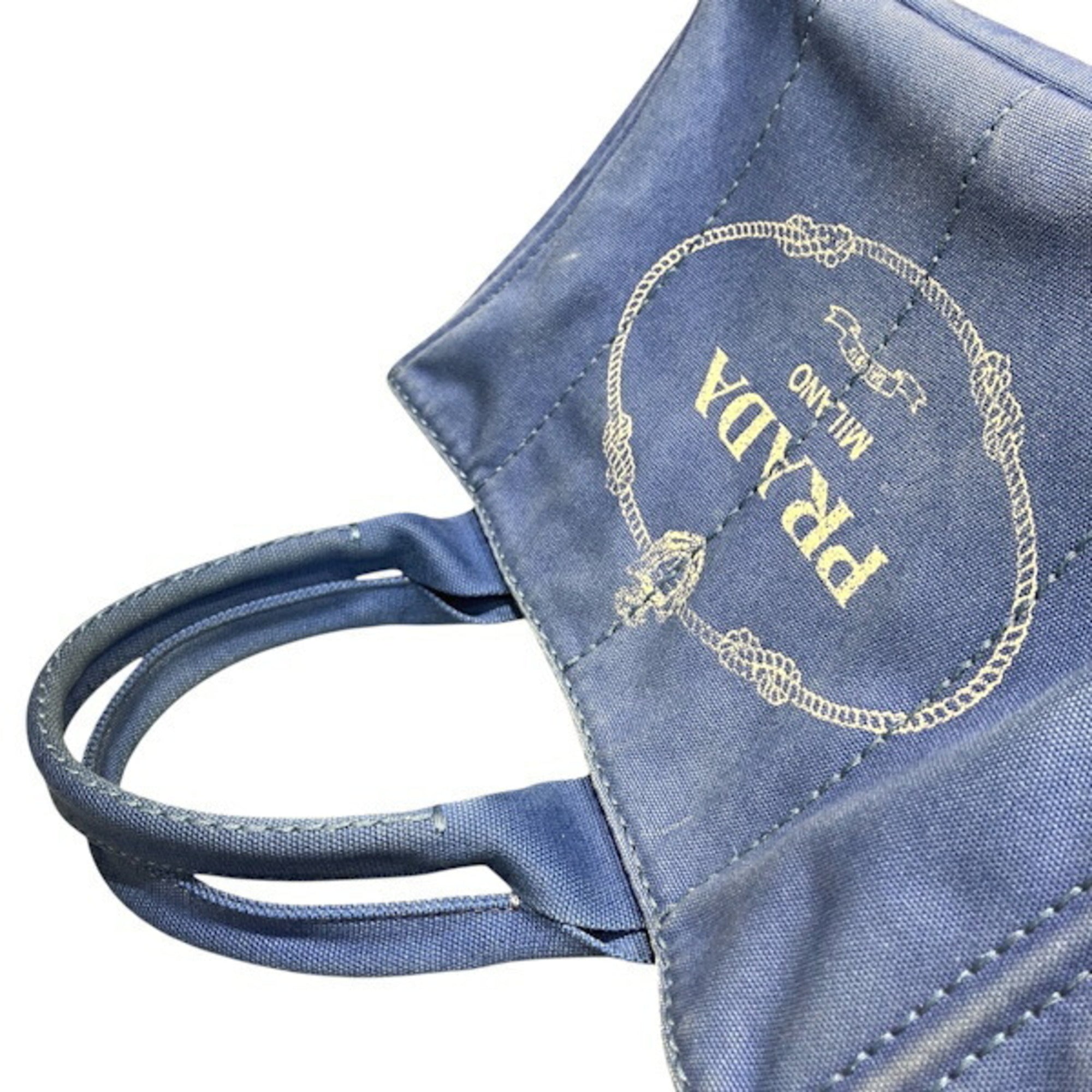 Prada Canapa Blue Canvas Handbag Tote Bag (Pre-Owned)