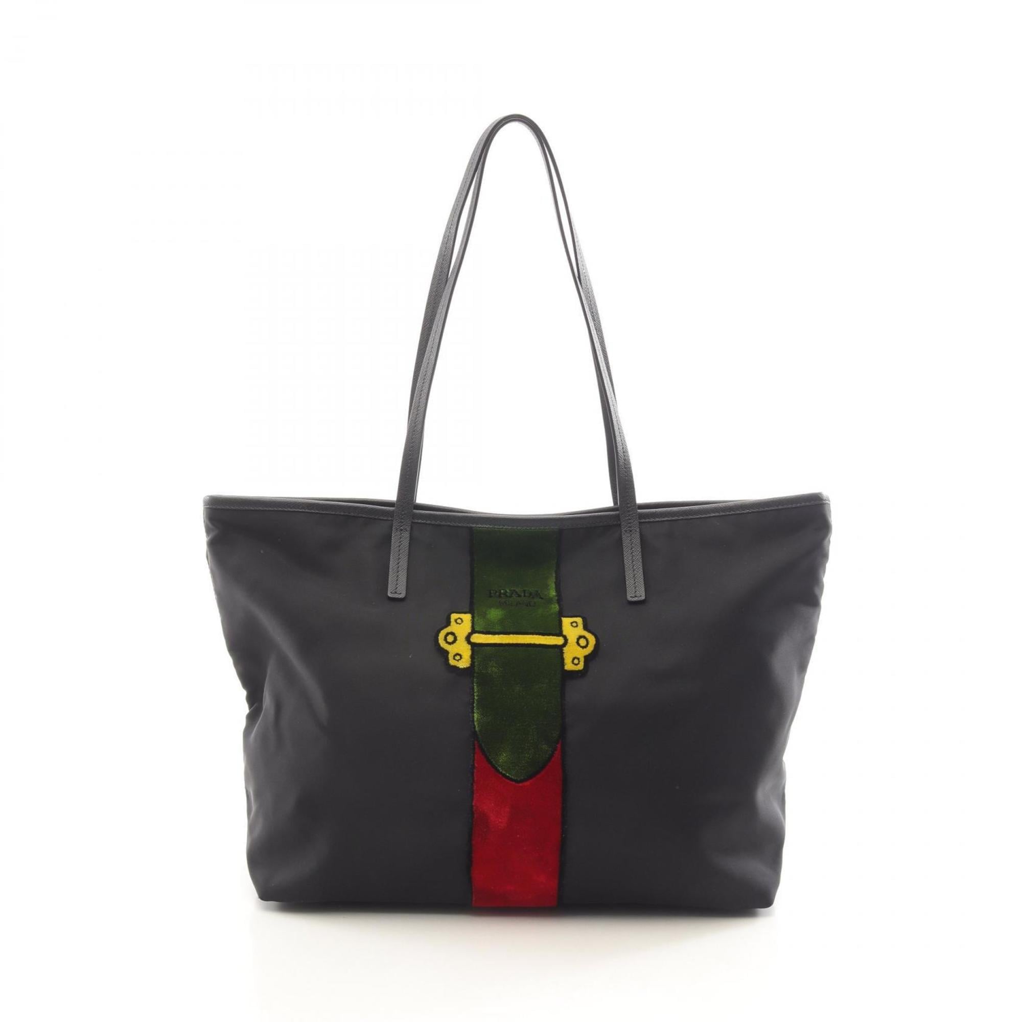Prada Black Multi-Color Nylon Leather Tote Bag (Pre-Owned)