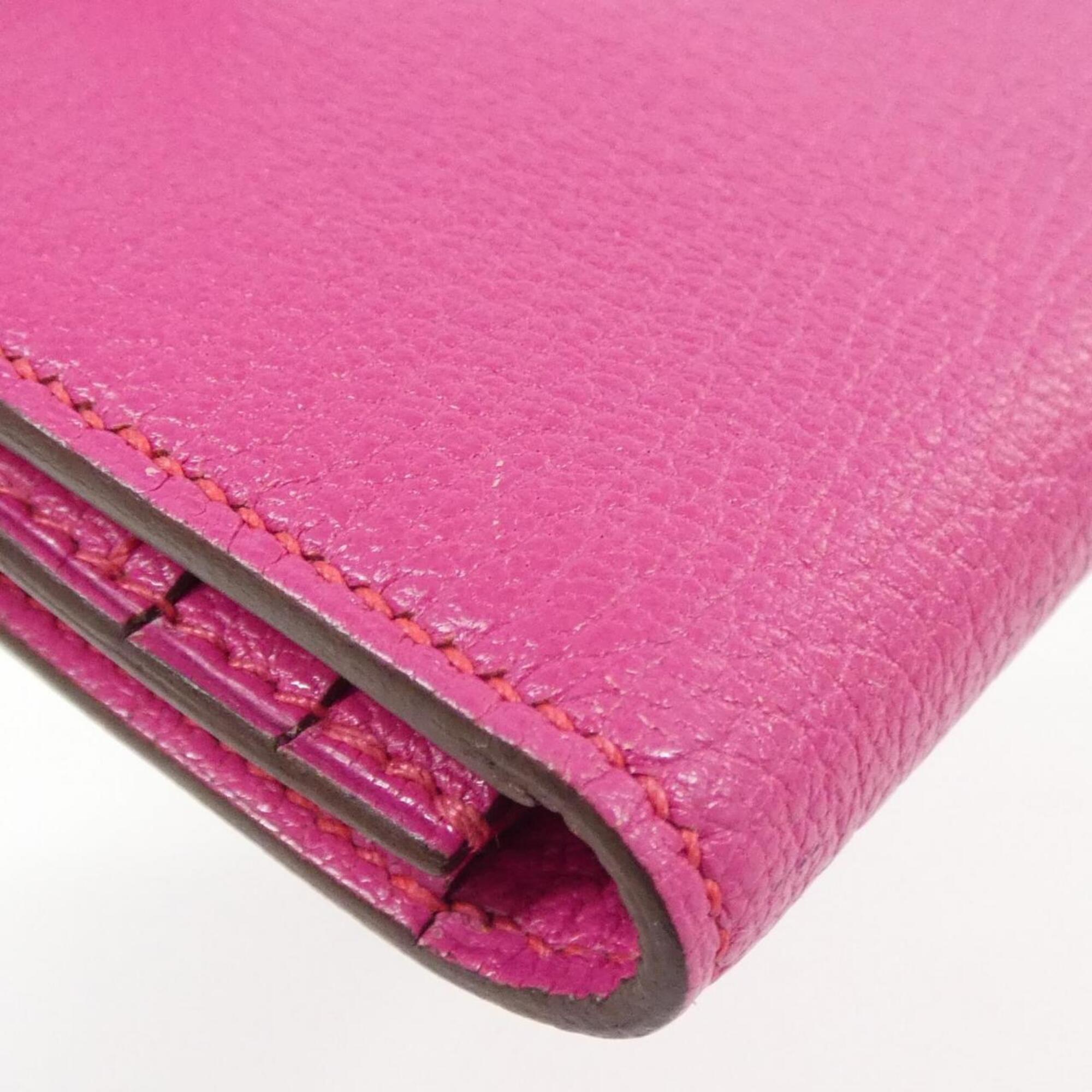Hermes Rose Shocking Soufre Chevre Leather Long Wallet (Bi-Fold) (Pre-Owned)