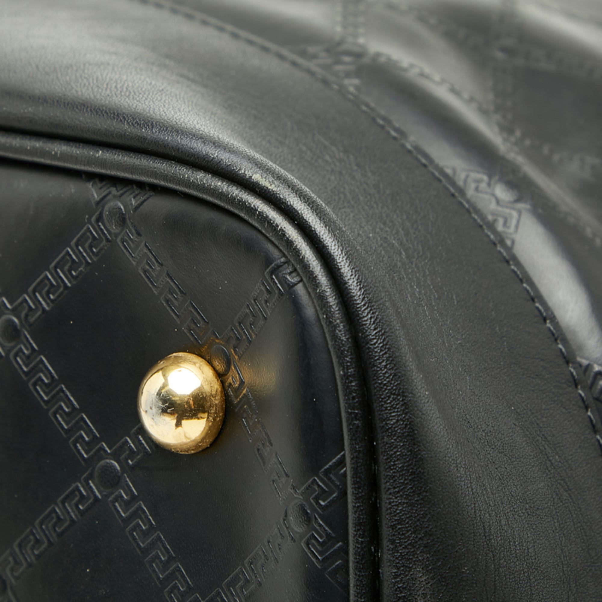 Versace Black Gold Leather Boston Bag Tote Bag (Pre-Owned)