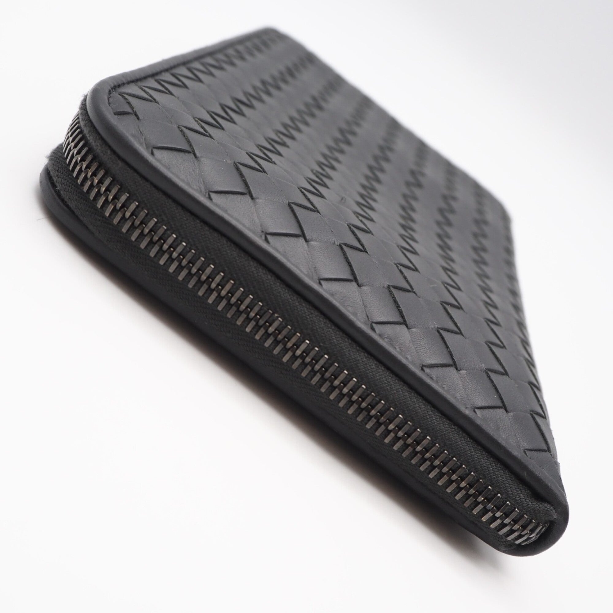 Bottega Veneta Intrecciato Gray Leather Long Wallet (Bi-Fold) (Pre-Owned)