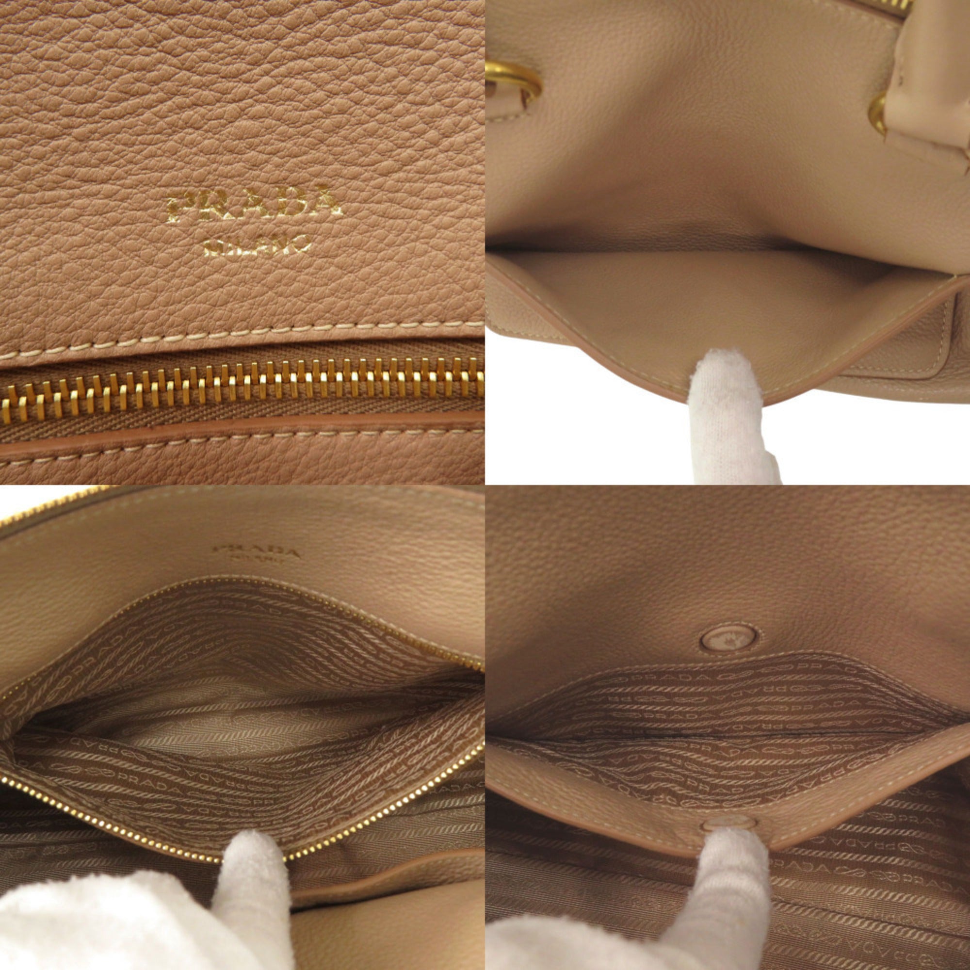 Prada Beige Leather Handbag Shoulder Bag (Pre-Owned)