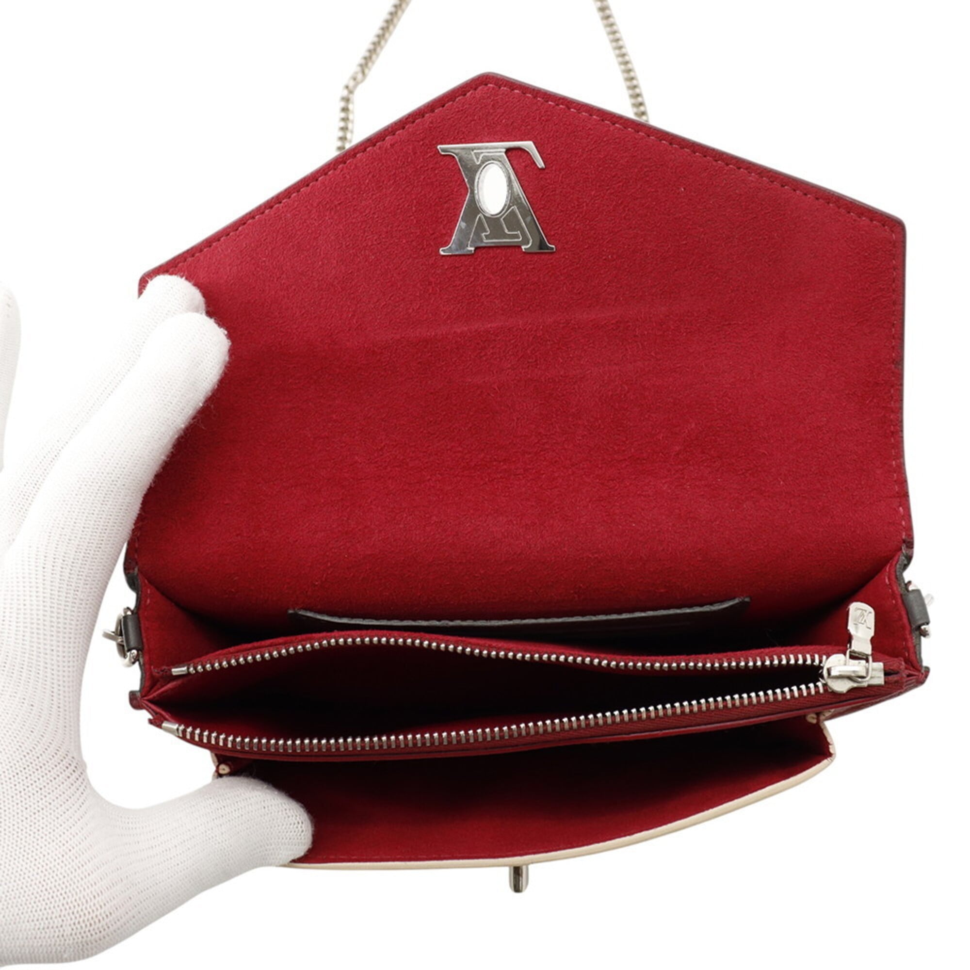 Louis Vuitton Cream Gray Red Color Wine Leather Pochette Shoulder Bag (Pre-Owned)