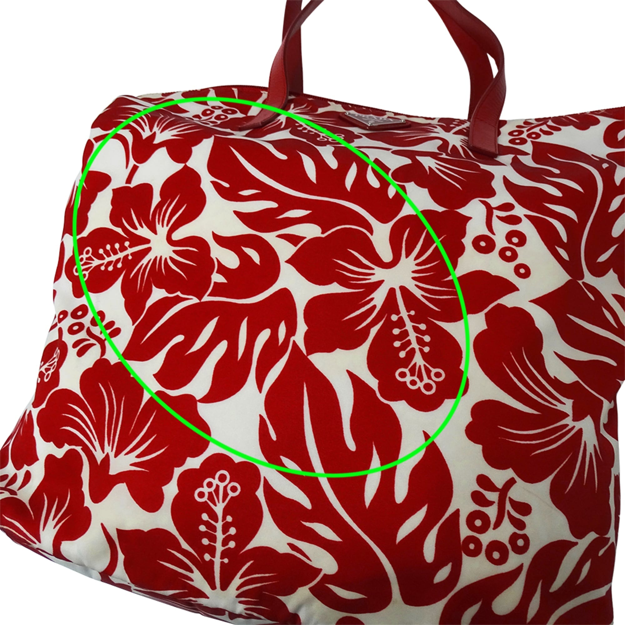 Prada Red Color White Nylon Handbag Shoulder Bag Tote Bag (Pre-Owned)