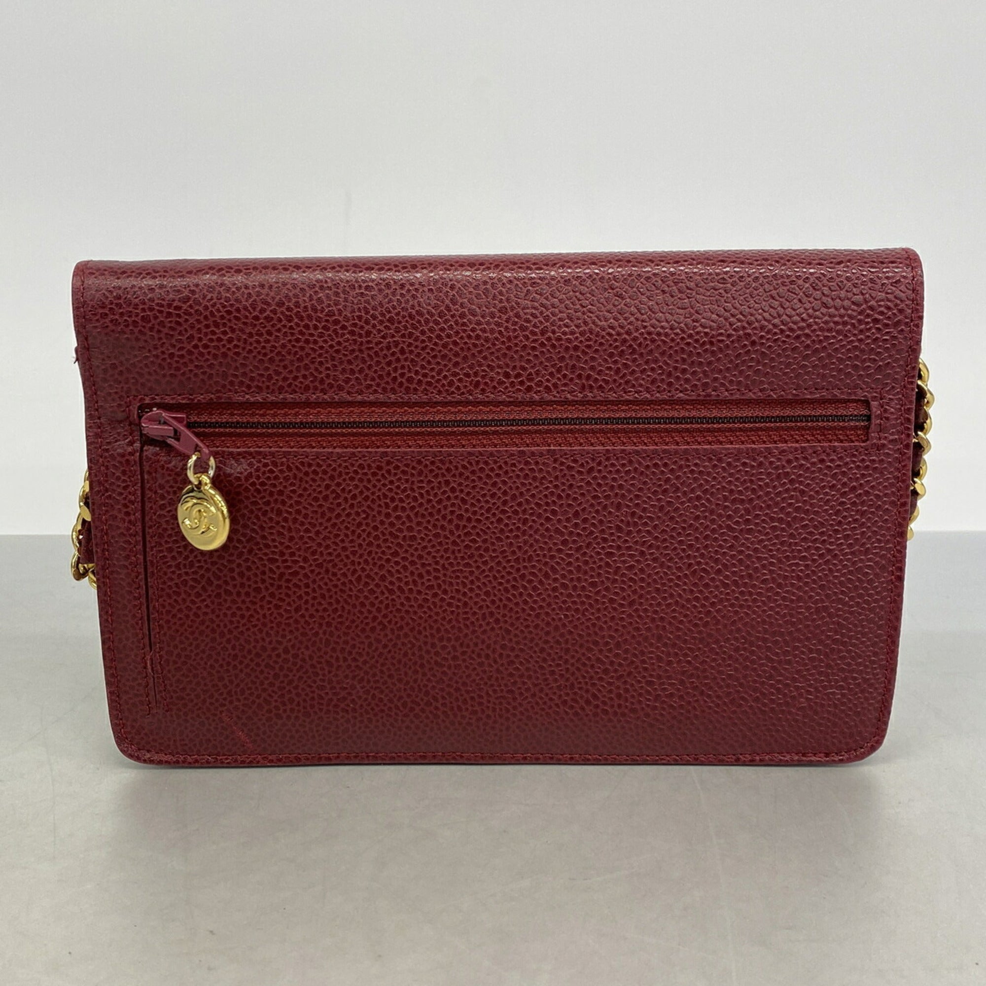 Chanel Bordeaux Grained Calfskin Chain/Shoulder Wallet (Pre-Owned)