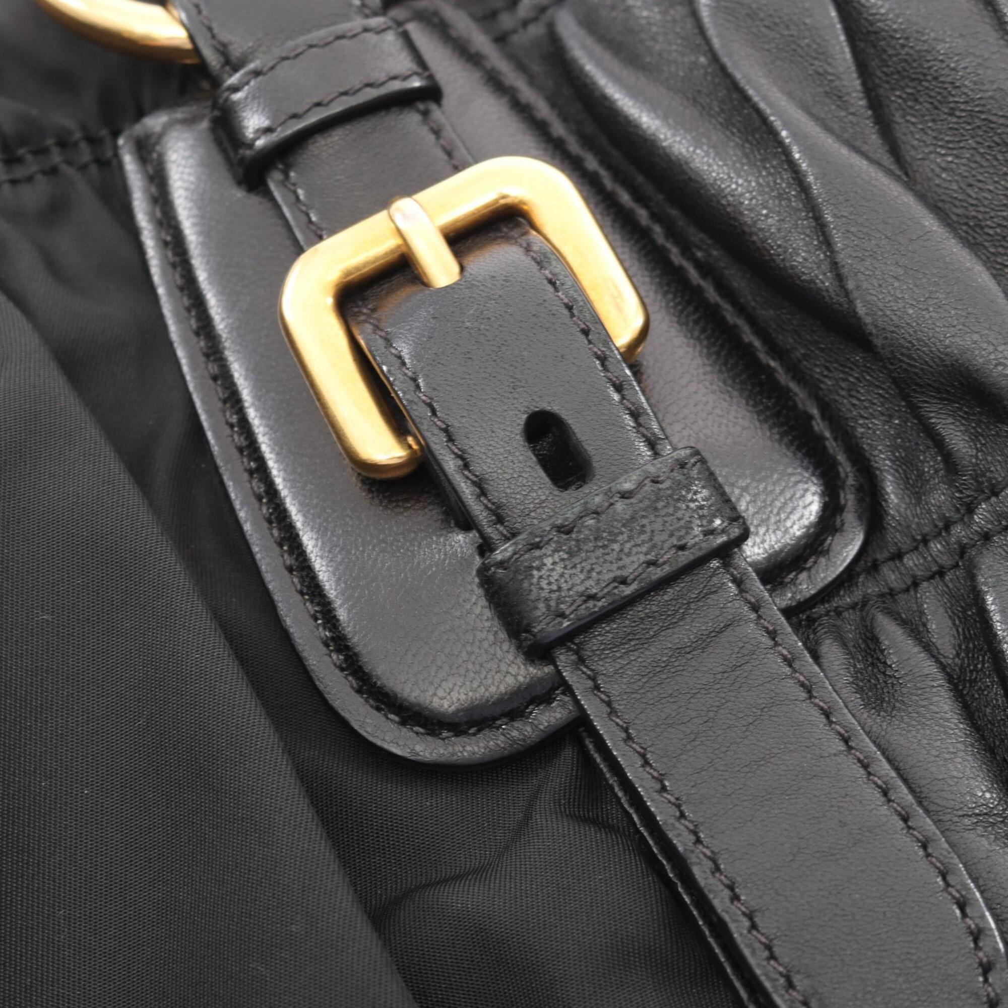 Prada Black Nylon Leather Handbag Tote Bag (Pre-Owned)
