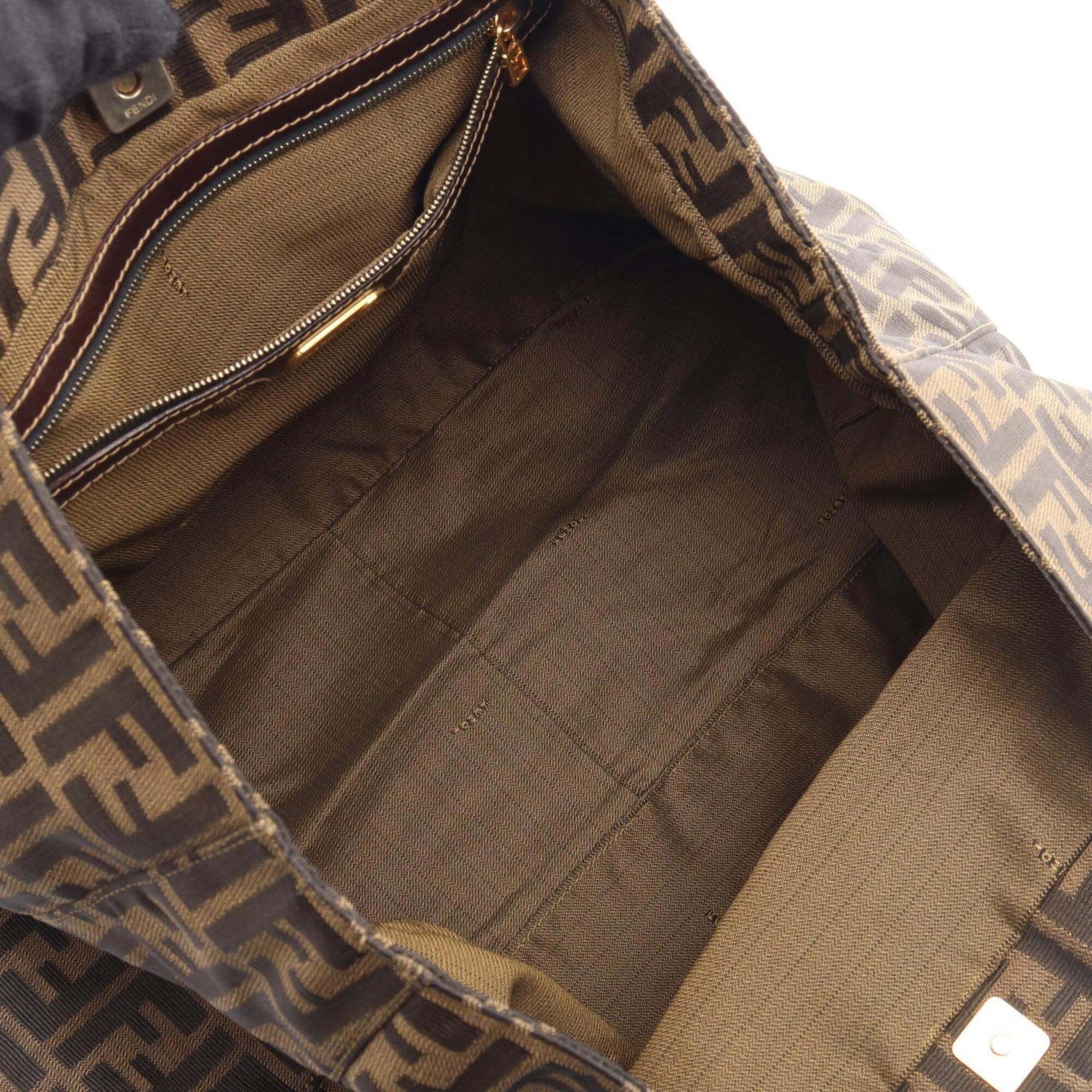 Fendi Black Brown Canvas Leather Handbag Tote Bag (Pre-Owned)