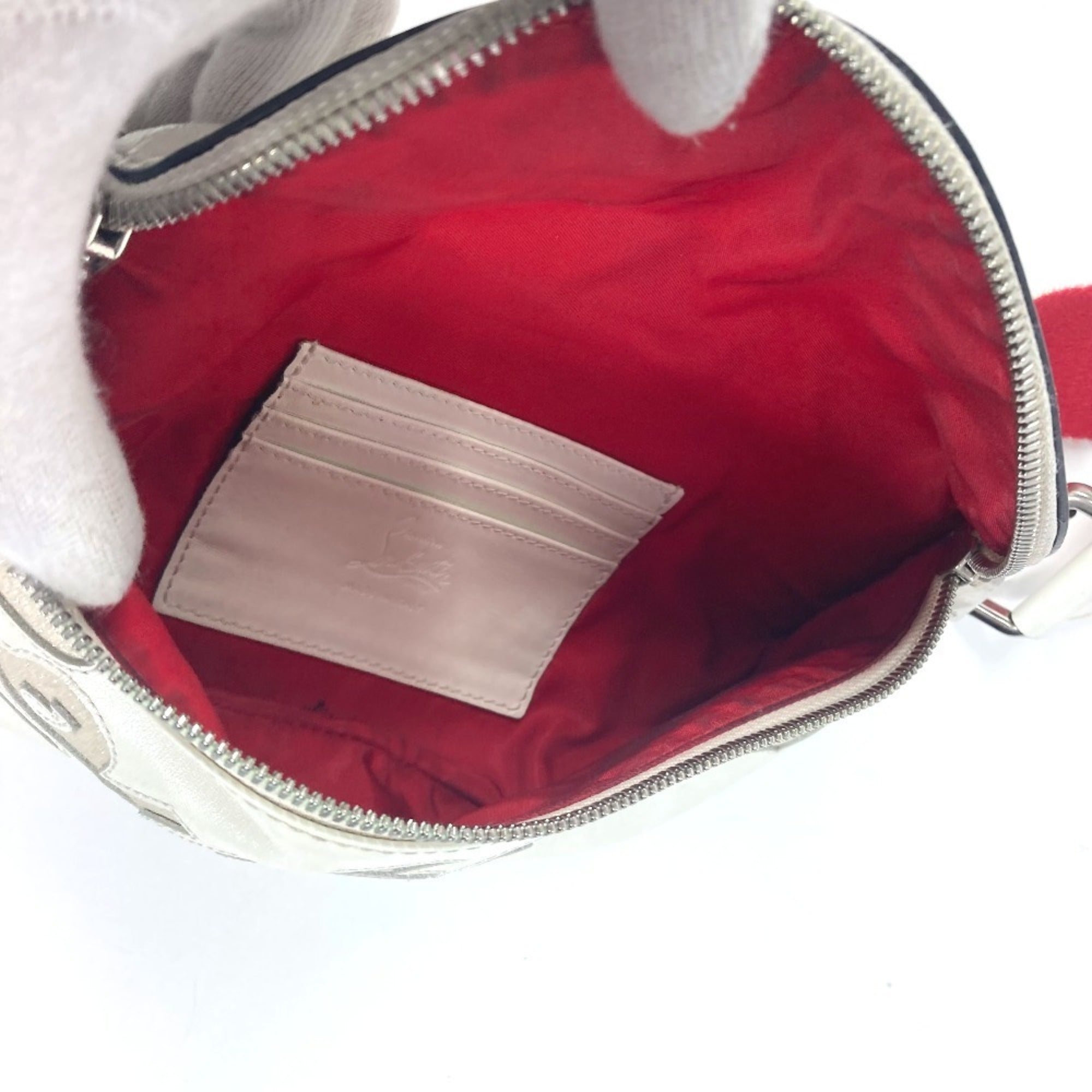 Christian Louboutin Red Color White Leather Shoulder Bag Sling Bag (Pre-Owned)