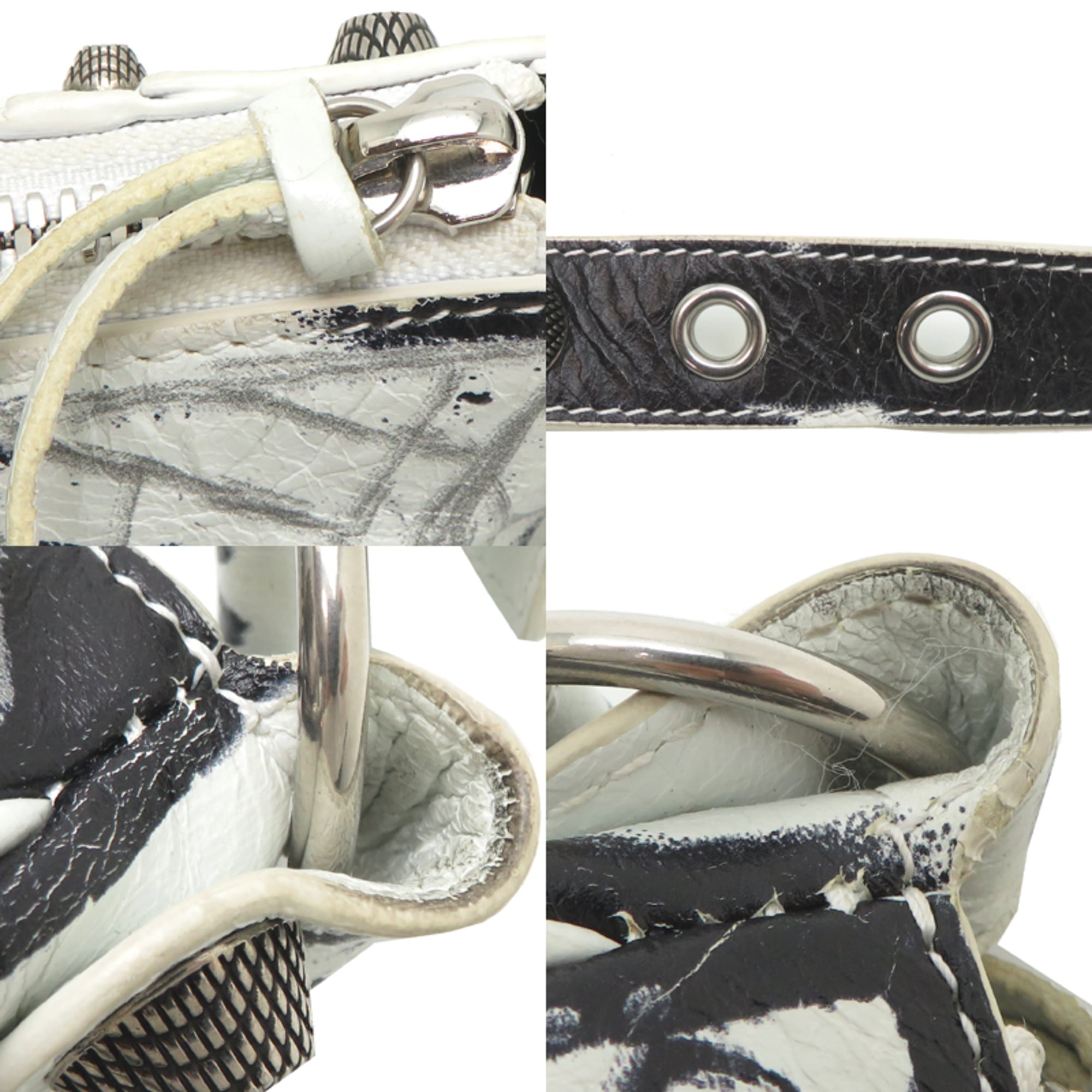 Balenciaga Black White Leather Shoulder Bag (Pre-Owned)