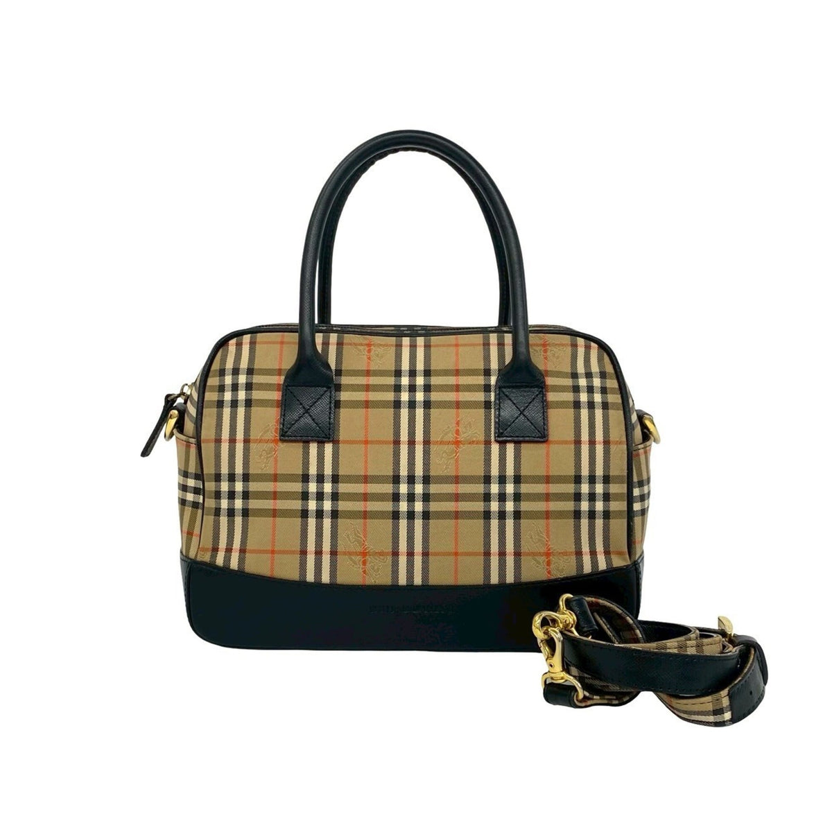 Burberry Beige Black Canvas Leather Handbag Shoulder Bag (Pre-Owned)